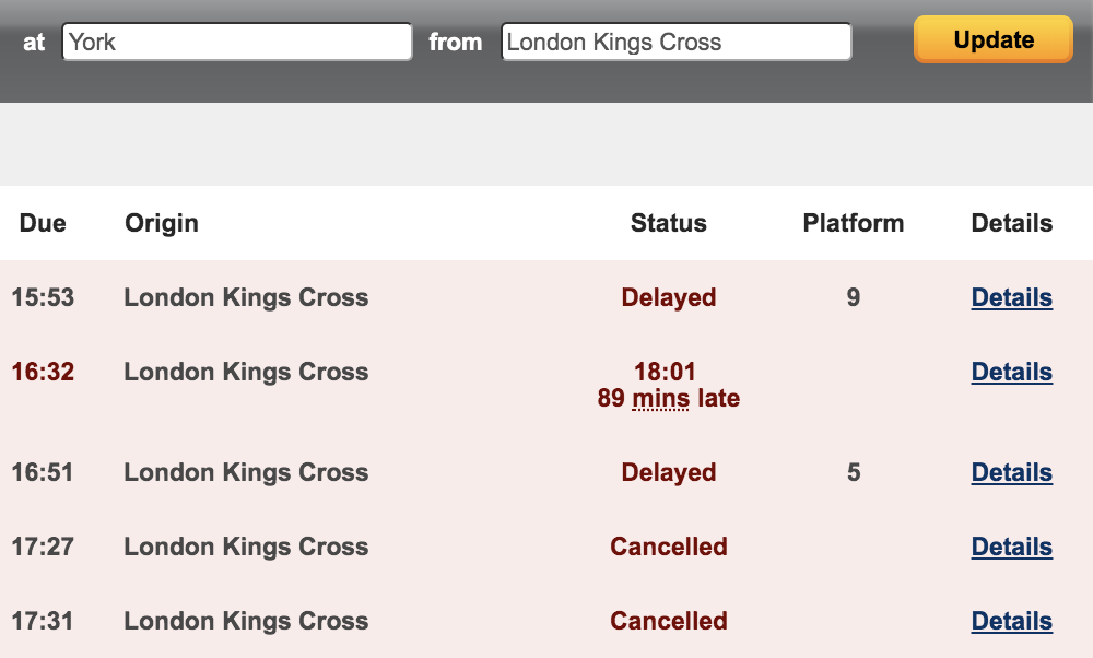 Rush hour: peak services from London to York