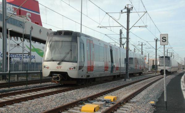 Late running: testing new trams on the line adjacent to Hook of Holland’s quayside