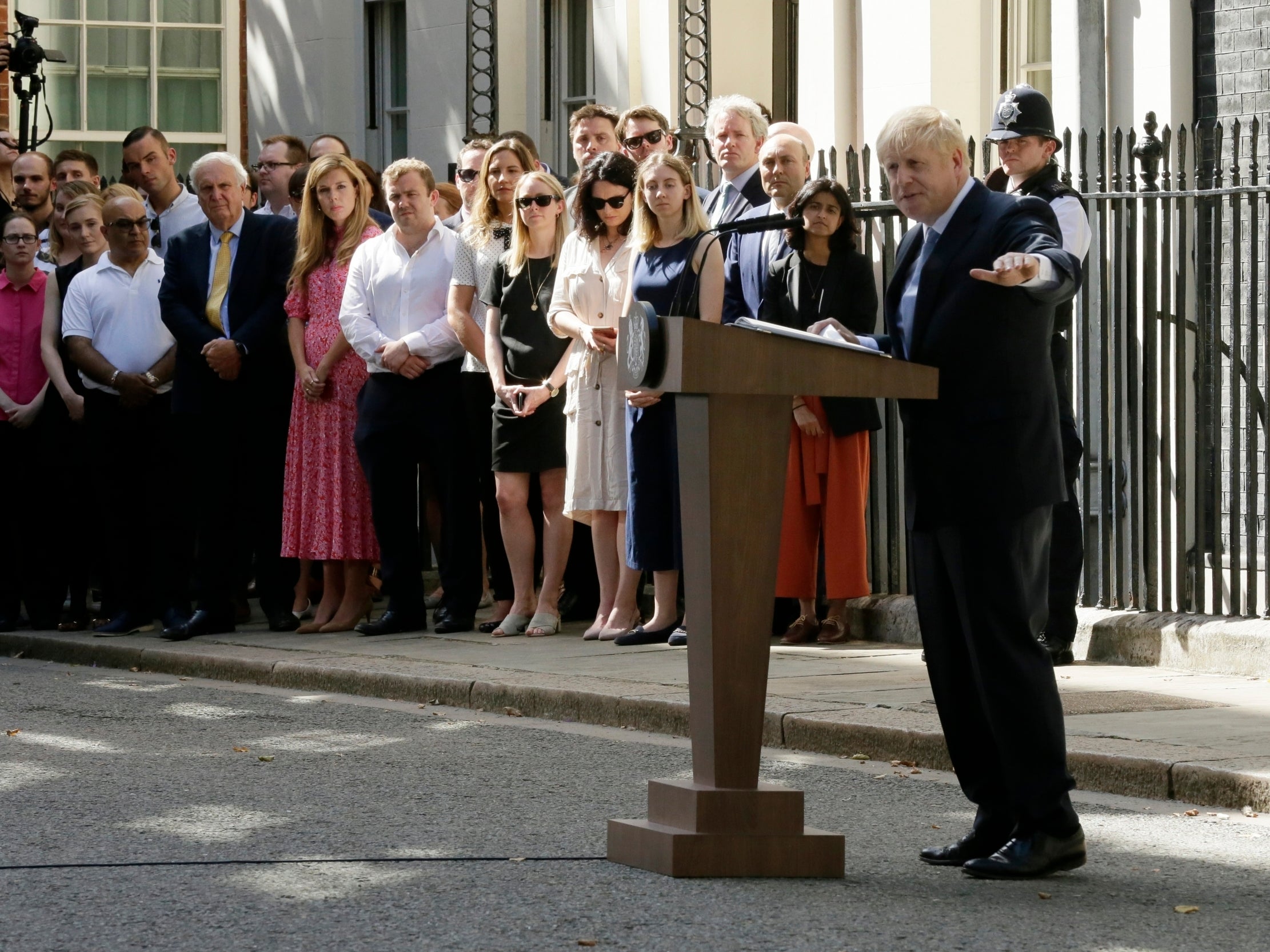 Mr Johnson's No 10 speech was watched by partner Carrie Symonds