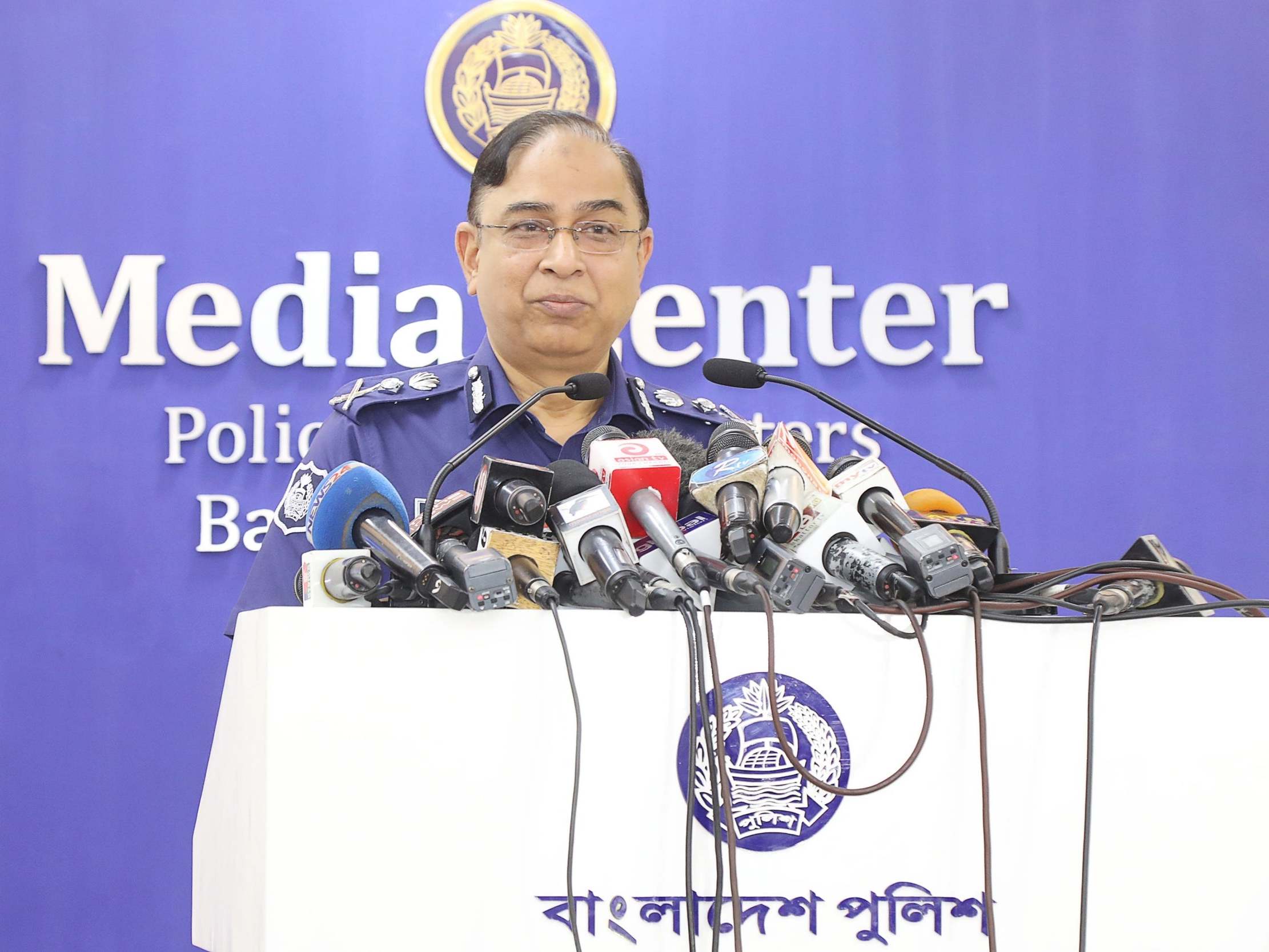 Mohammad Javed Patwary, Bangladesh's national police chief, speaking to the media
