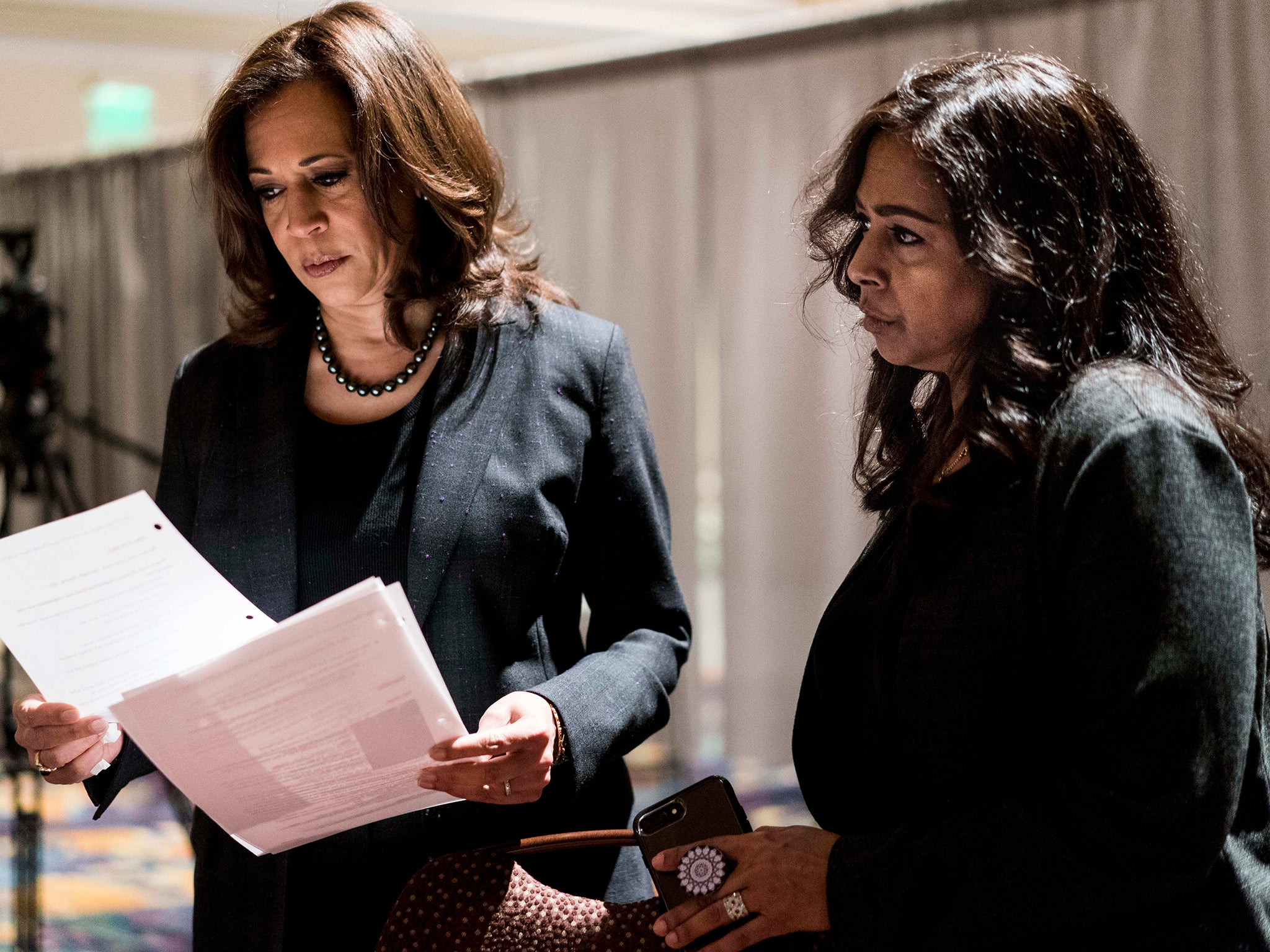 Senator Kamala Harris (left) and her sister Maya