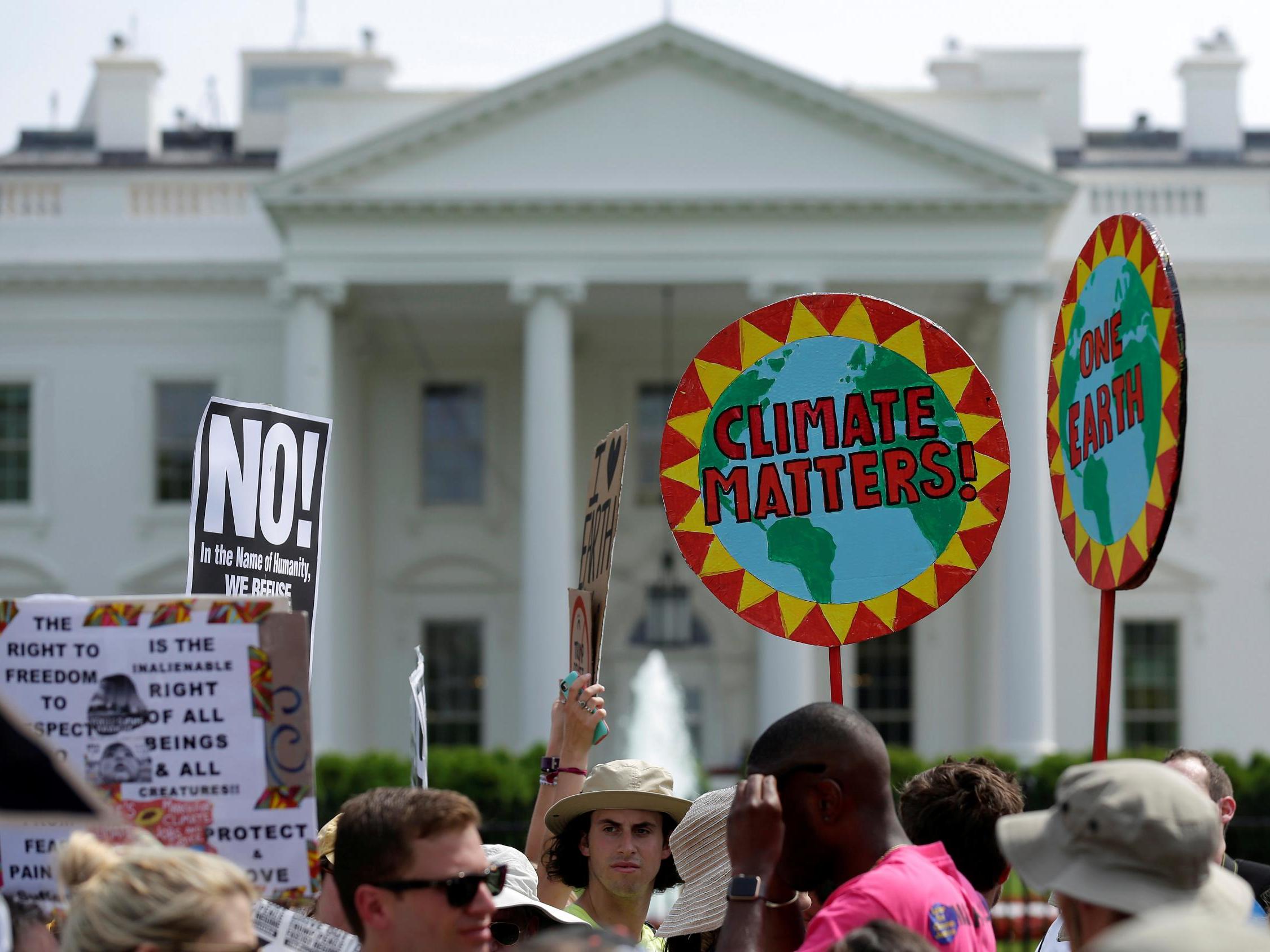 Climate change protesters outside the White House