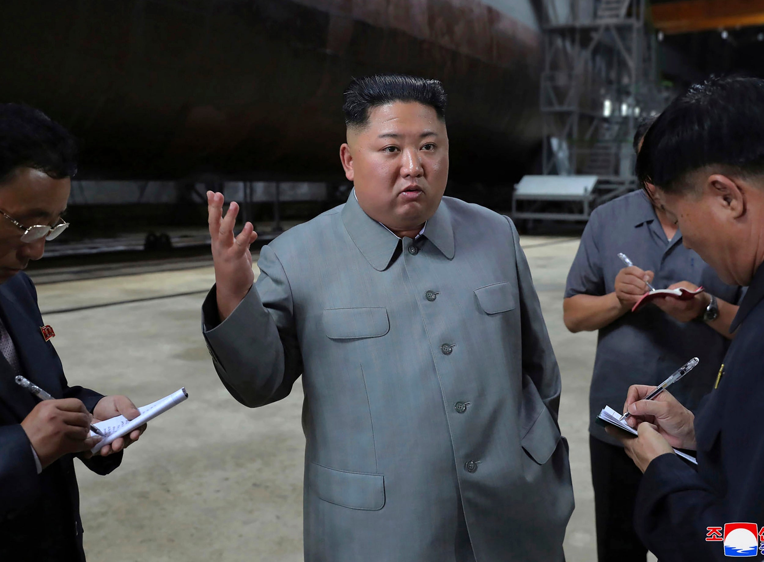 Kim Jong-un inspects a new submarine in a photo provided on Tuesday by the North Korean government. North Korea has since tested two short-range ballistic missiles