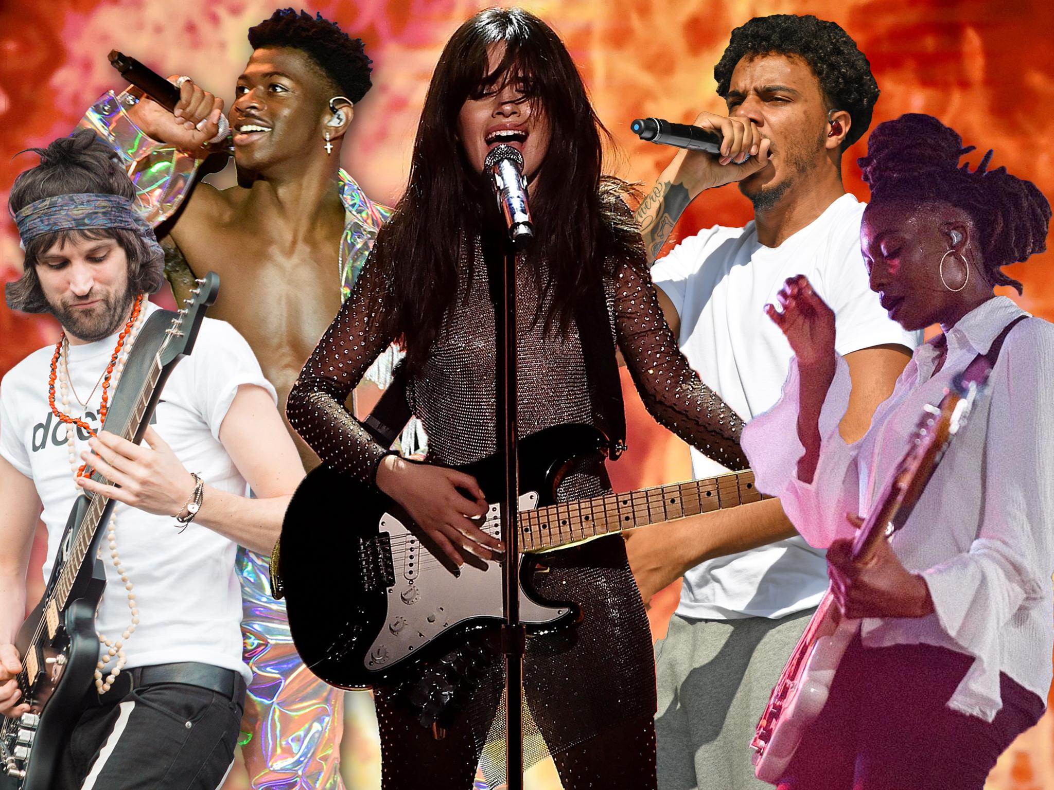 L-R: Kasabian's Serge Pizzorno, Lil Nas X, Camila Cabello, AJ Tracey and Little Simz