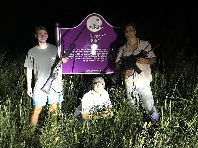 Three white boys suspended by fraternity after photo of them posing over memorial for brutally murdered 14-year-old Emmett Till is posted on Instagram