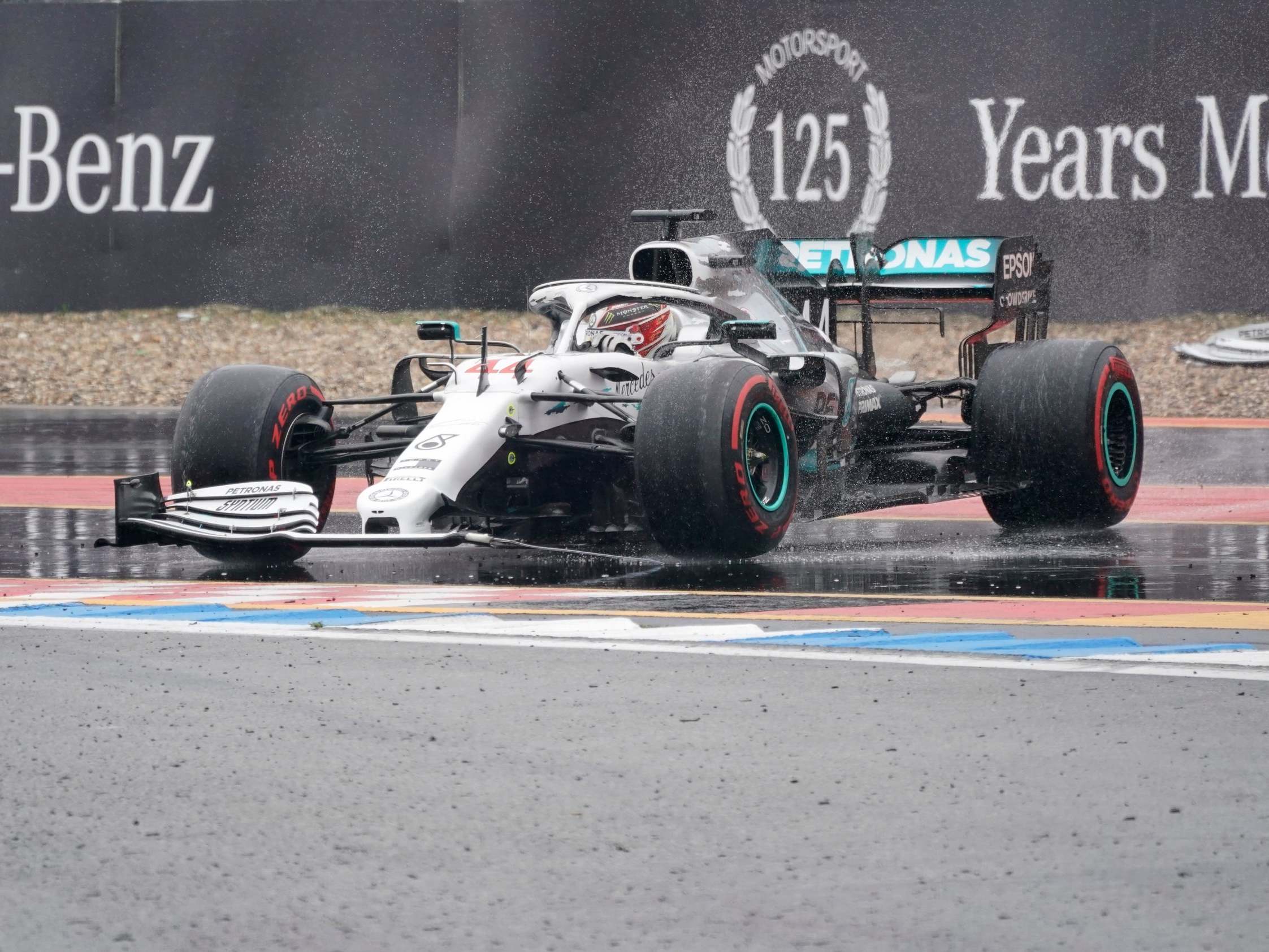 The pole-sitter spun off twice during a mistake-laden race