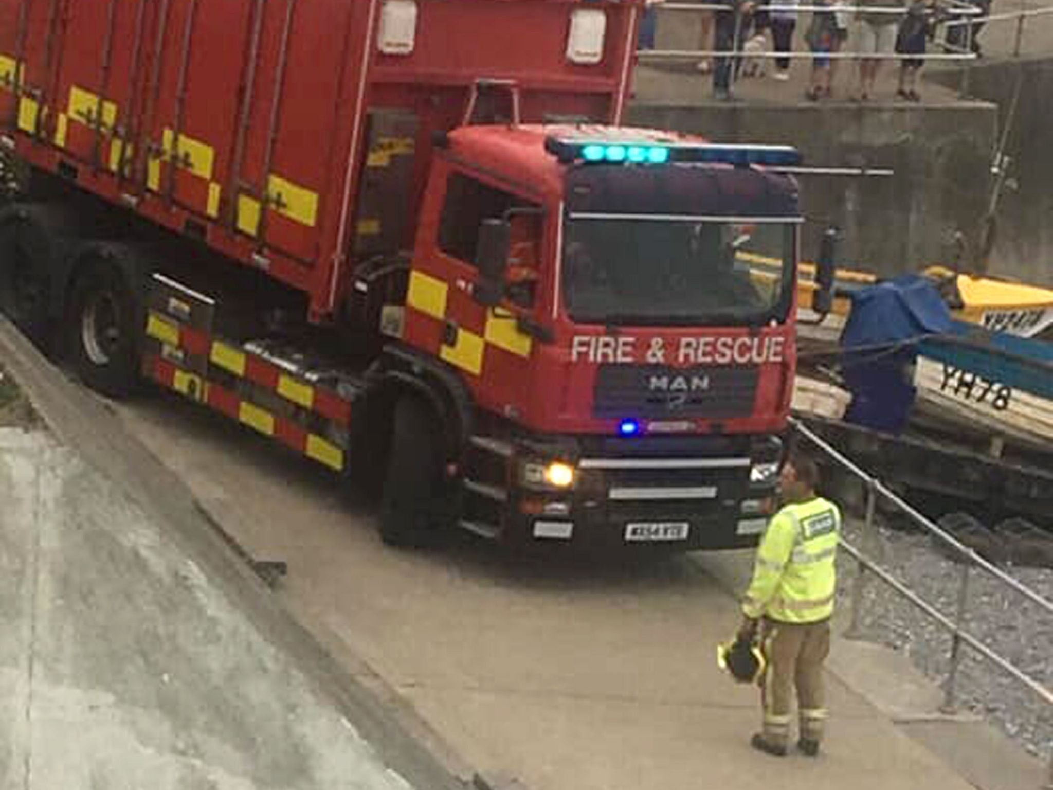 Emergency services battled to save the man after he trapped his leg near the East Promenade in Sheringham, Norfolk