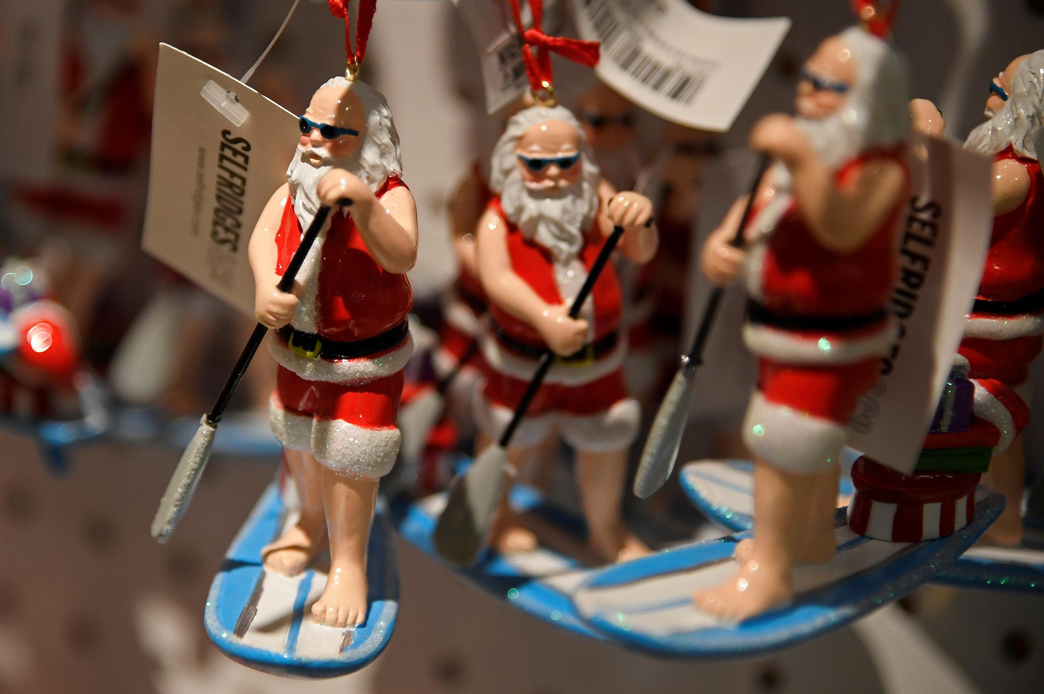 Christmas tree decorations for sale as part of the seasonal Christmas range in the Selfridges Christmas shop in London on July 29