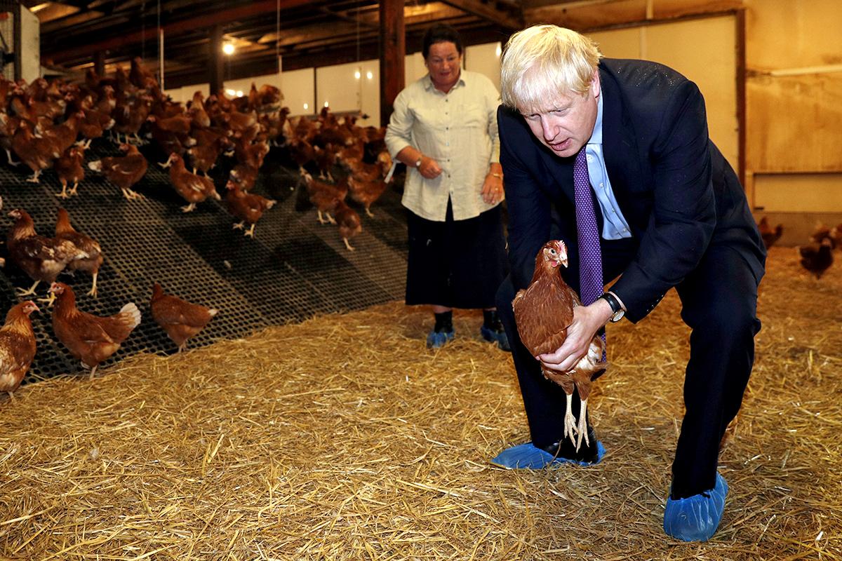 Boris Johnson clutched a chicken and promised to ‘back Britain’s great farmers’