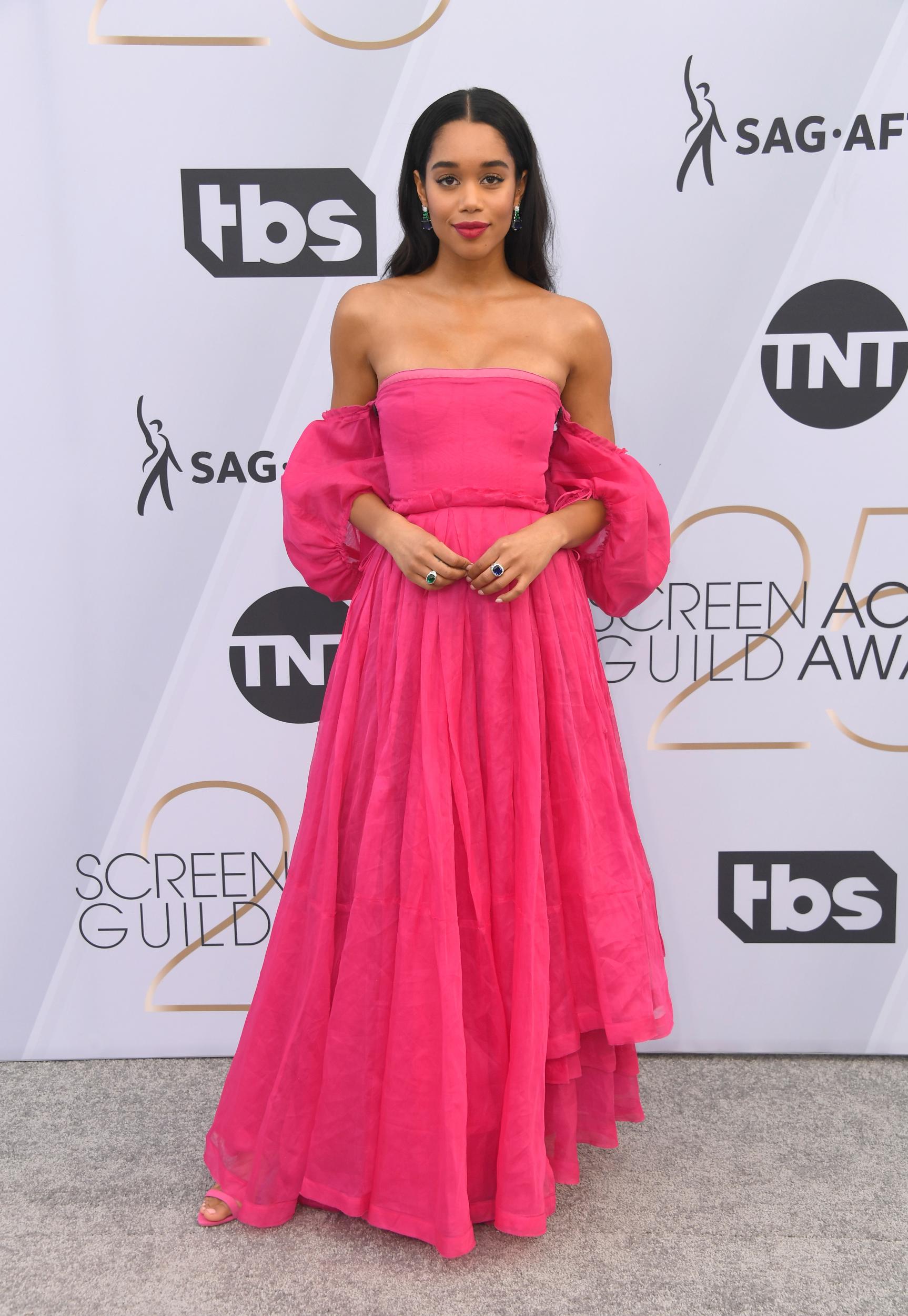 Laura Harrier attends the 25th Annual Screen Actors Guild Awards at The Shrine Auditorium on January 27, 2019 in Los Angeles, California