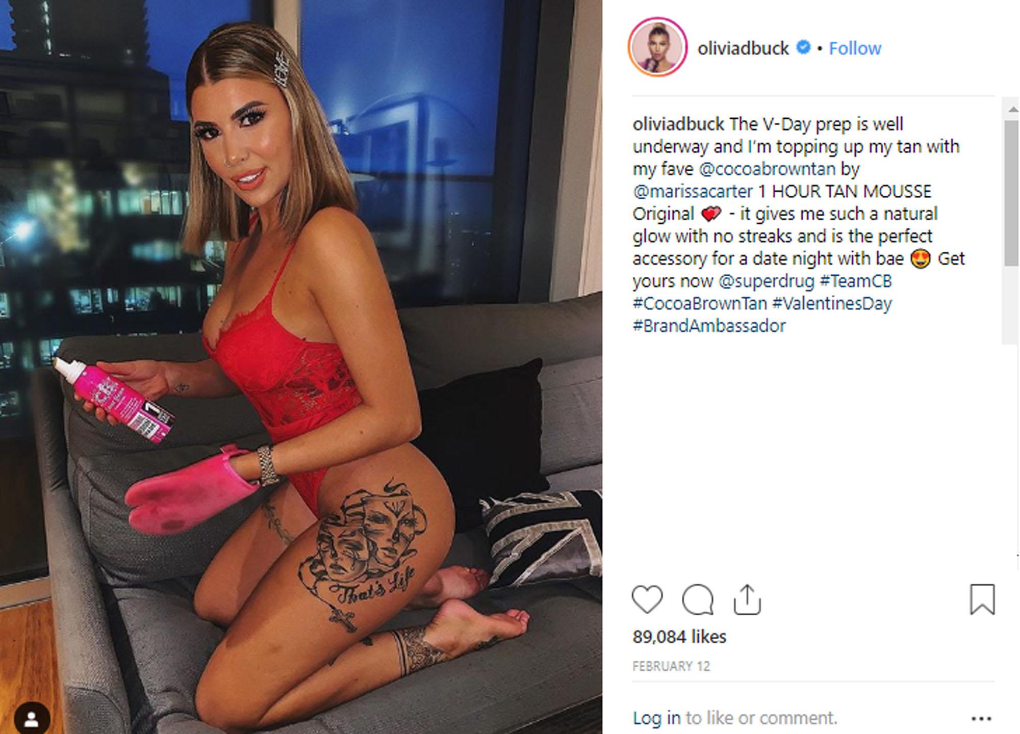 The photograph in question showed Olivia Buckland applying fake tan from the brand Cocoa Brown