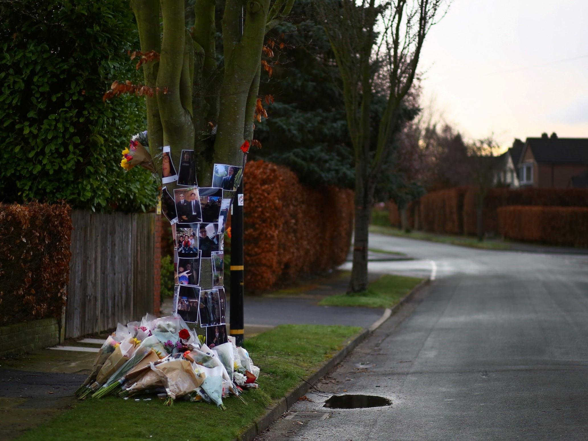 Floral tributes and photographs are left at the spot where 17-year-old Yousef Makki was stabbed to death, in Hale Barns. Makki was stabbed to death on March 2 during a row with another boy. A 17-year-old boy was cleared of his murder by a jury at Manchester Crown Court on July 12. Makki's family have protested against the verdict.