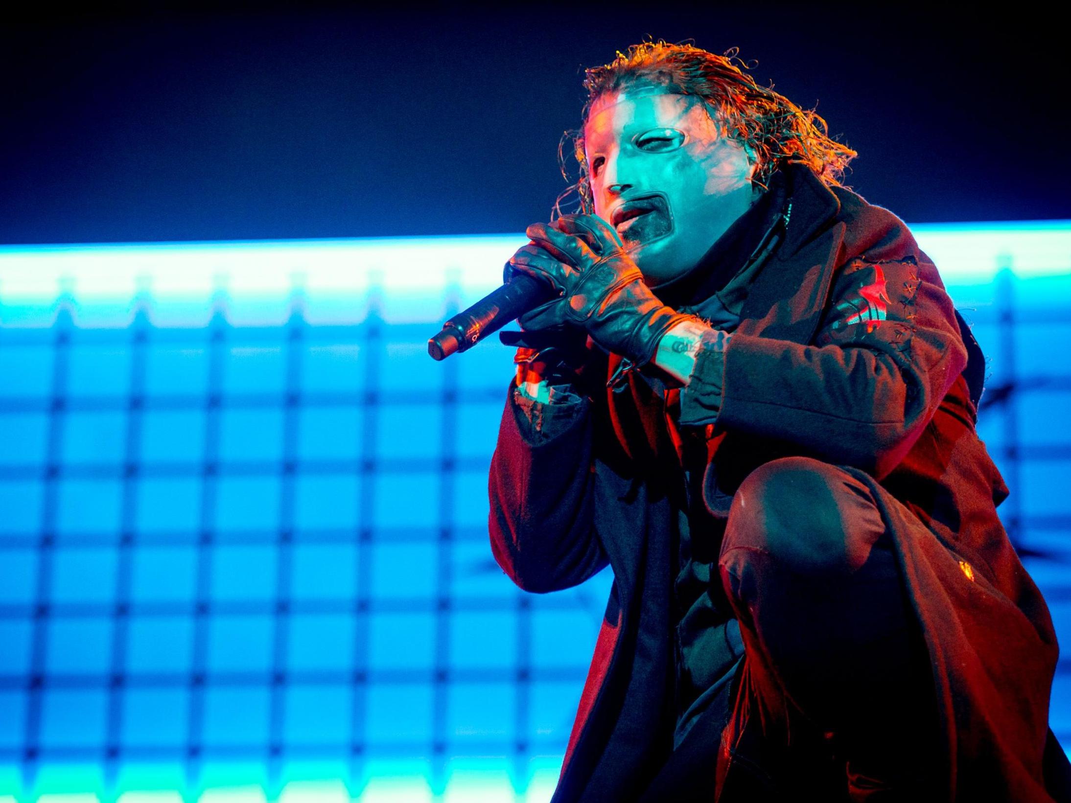 Corey Taylor performs in his new mask during a Slipknot show, 2019