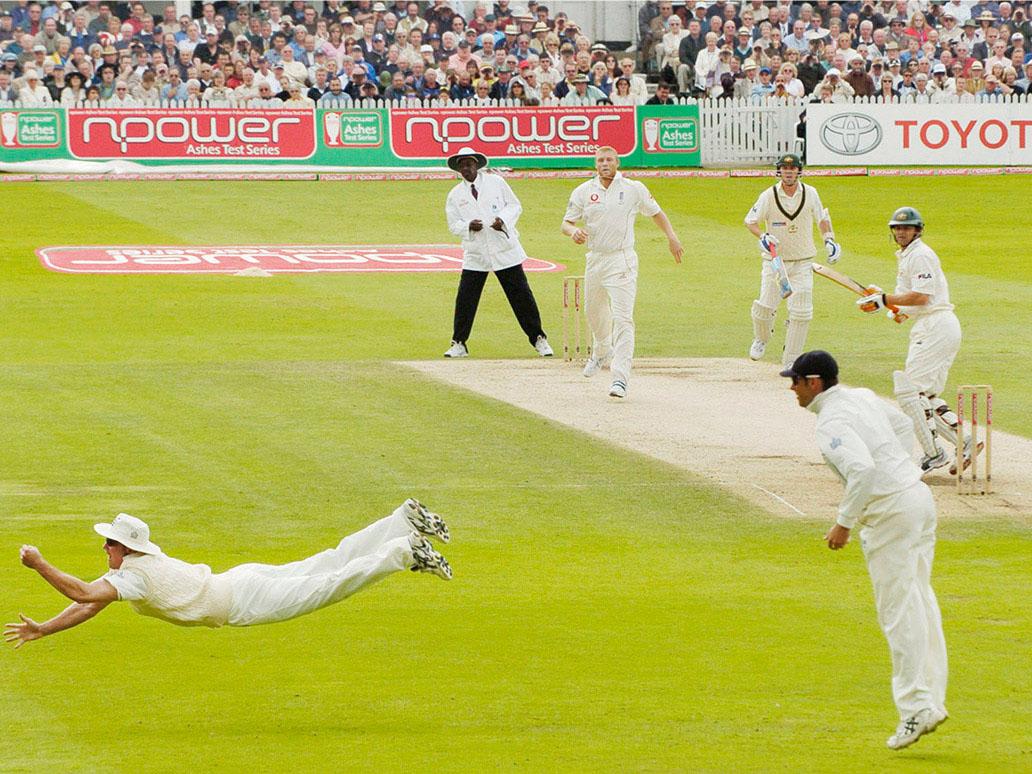Andrew Strauss catches Adam Gilchrist at Trent Bridge in 2005