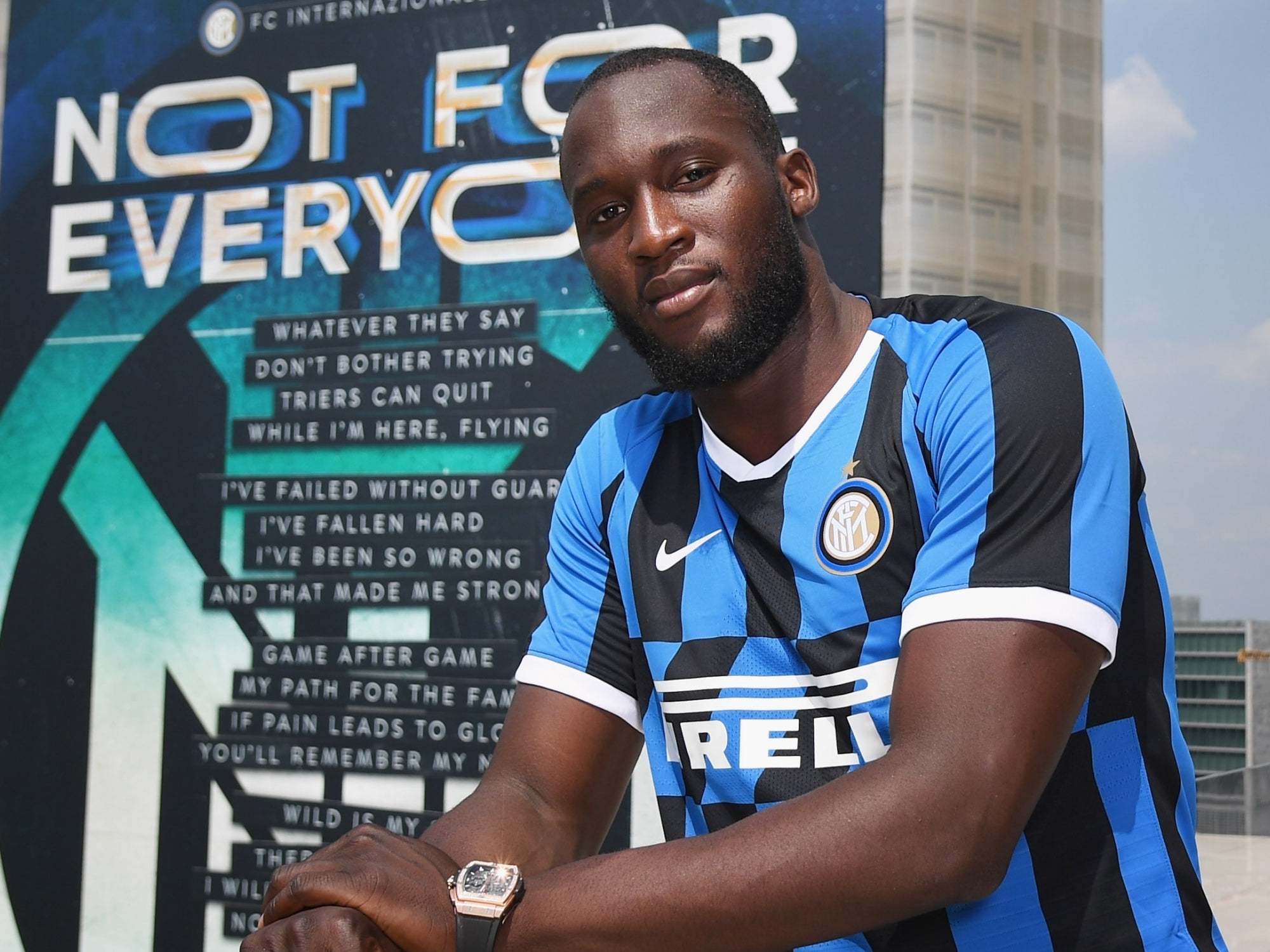 New FC Internazionale signing Romelu Lukaku poses for a photo