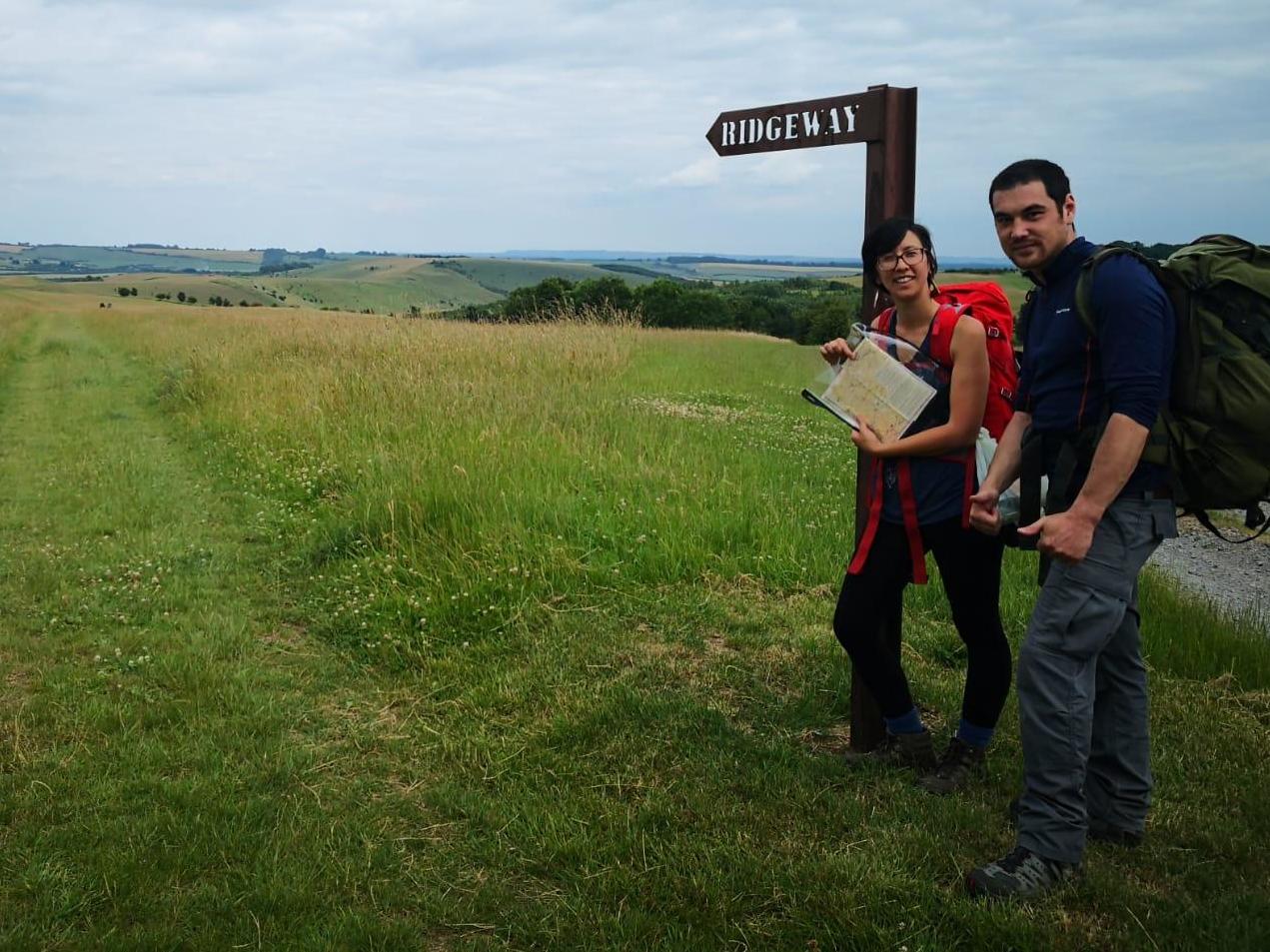 Sophia Cheng with her brother Jason, at the start of the Ridgeway ancient track