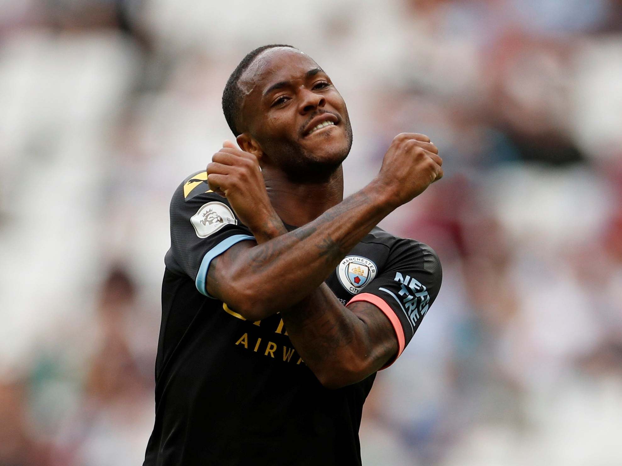 Raheem Sterling scored three goals as Manchester City thrashed West Ham