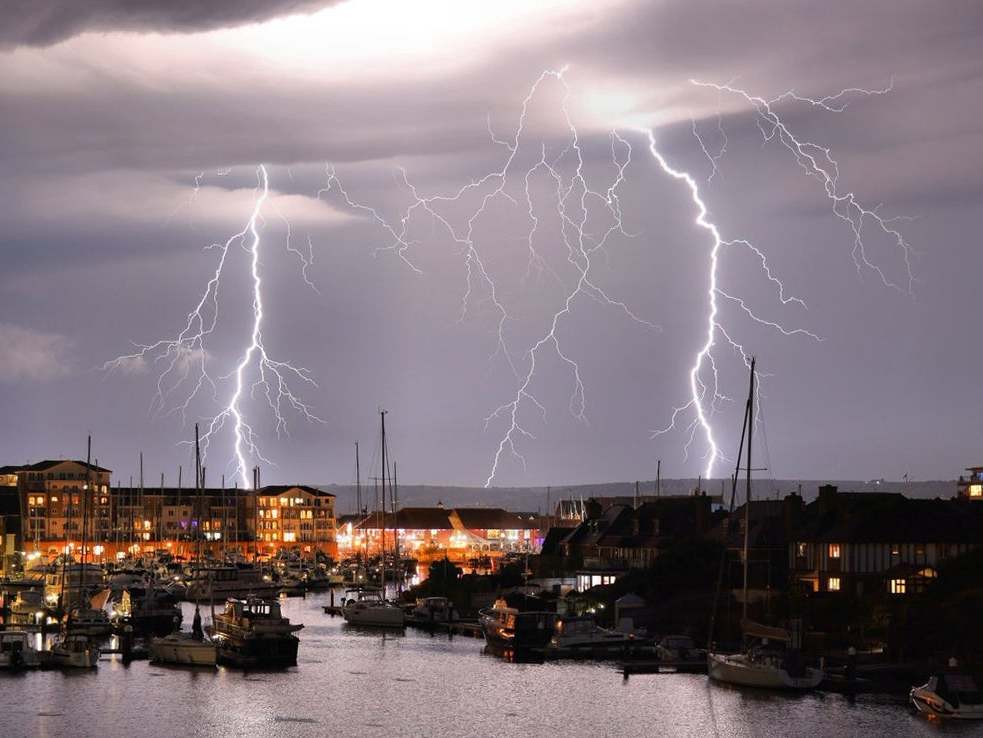 Lightning over Eastbourne amid heavy downpours