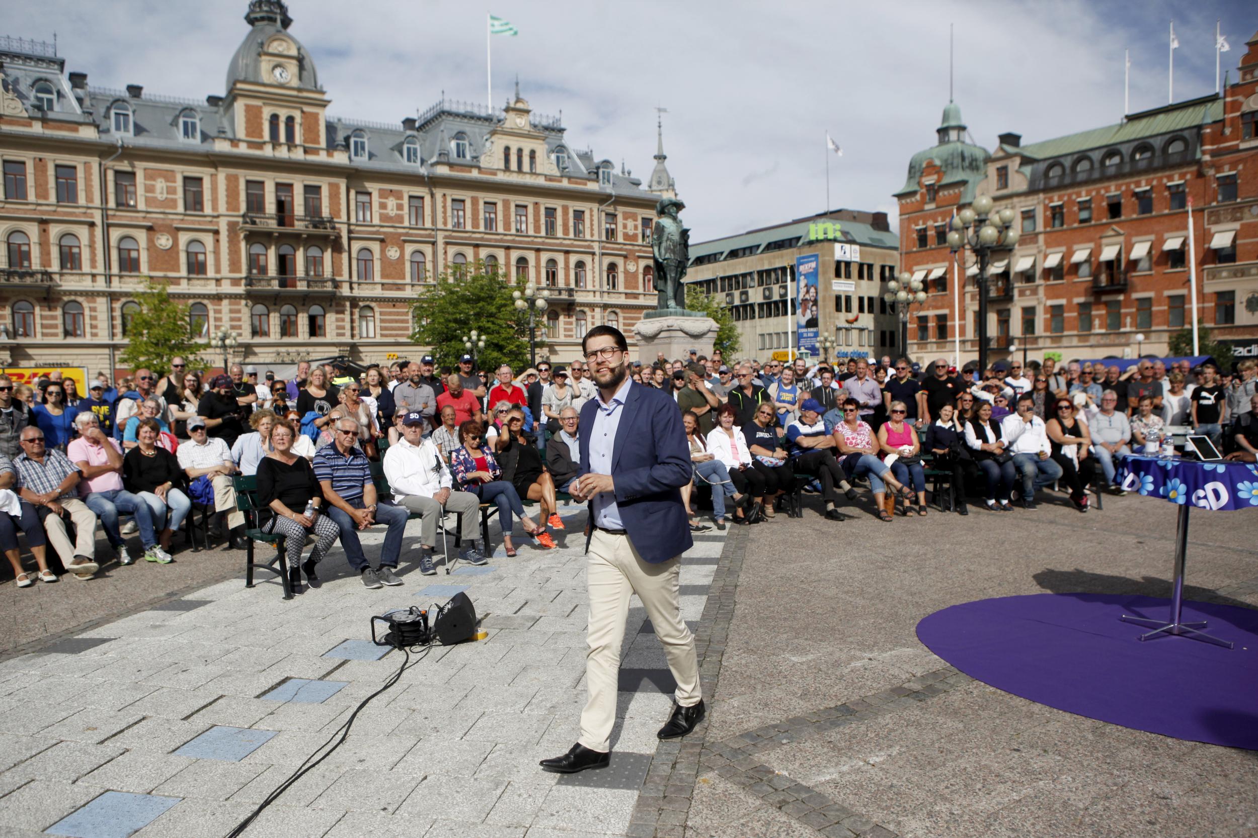 Jimmie Akesson, leader of far-right Sweden Democrats (SD) party, believes Sweden is at war over its national identity (EPA)