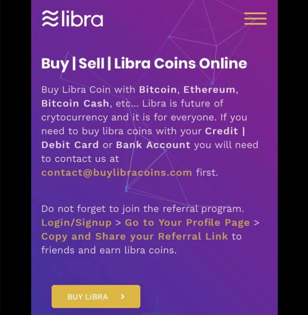 Scam Facebook pages offer people the chance to buy Libra, despite the cryptocurrency not launching until 2020