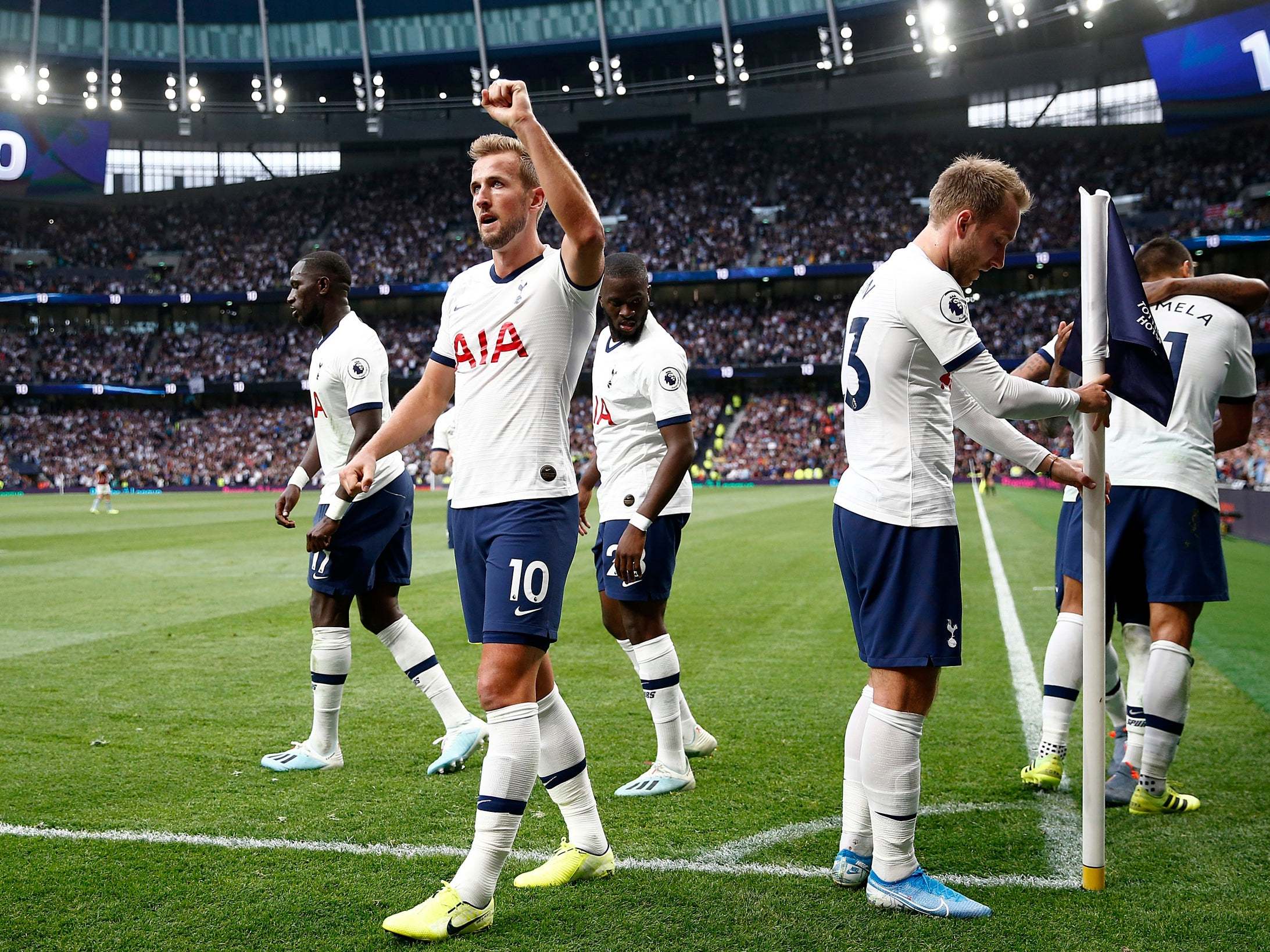 Tottenham celebrate going ahead against Aston Villa