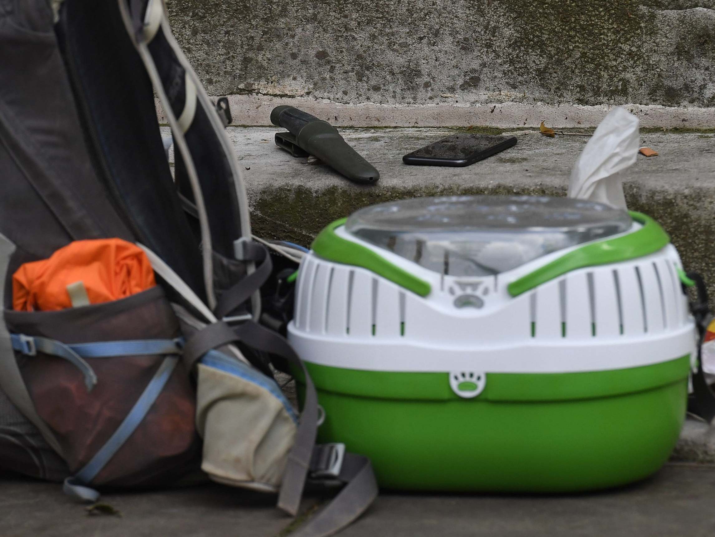 Items behind a police cordon ouside St John's Smith Square church in Westminster, London after an incident in which a man was stabbed outside the Home Office