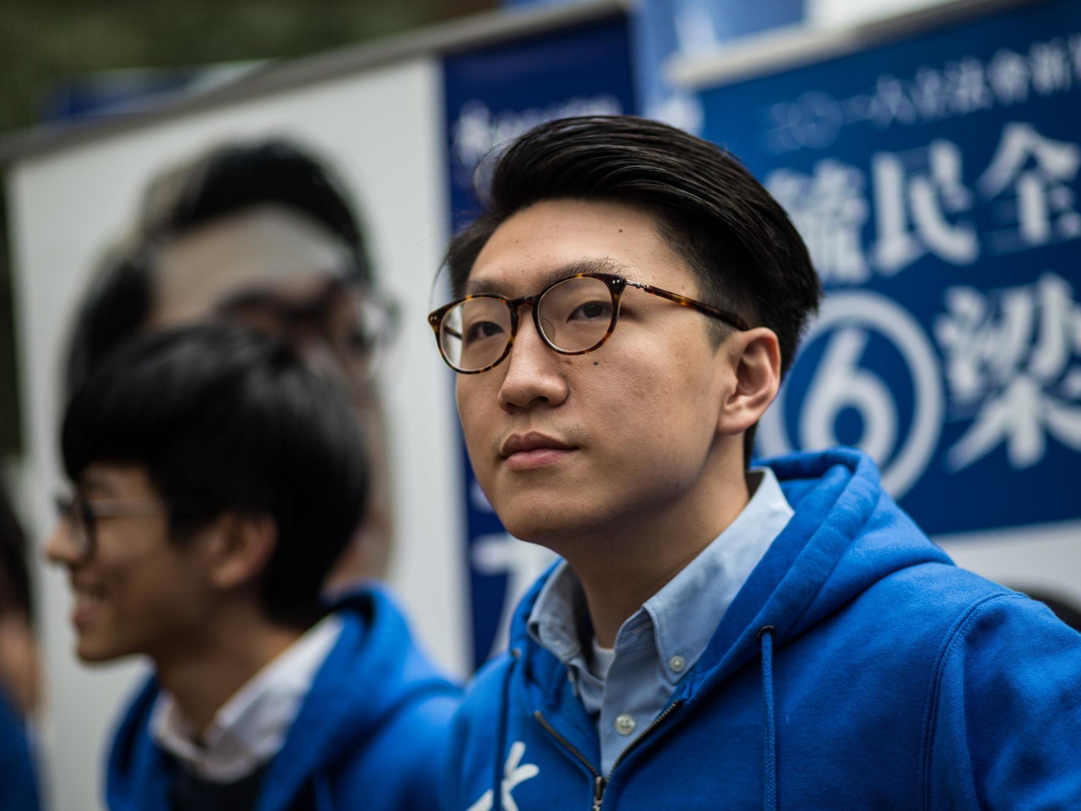 Edward Leung from Hong Kong Indigenous, who coined the slogan "Retake Hong Kong", when he was running for election in 2016.