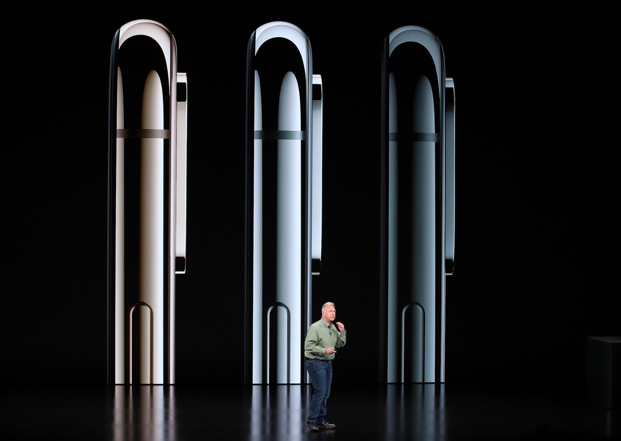 Phil Schiller, senior vice president of worldwide marketing at Apple Inc., speaks at an Apple event at the Steve Jobs Theater at Apple Park on September 12, 2018 in Cupertino, California