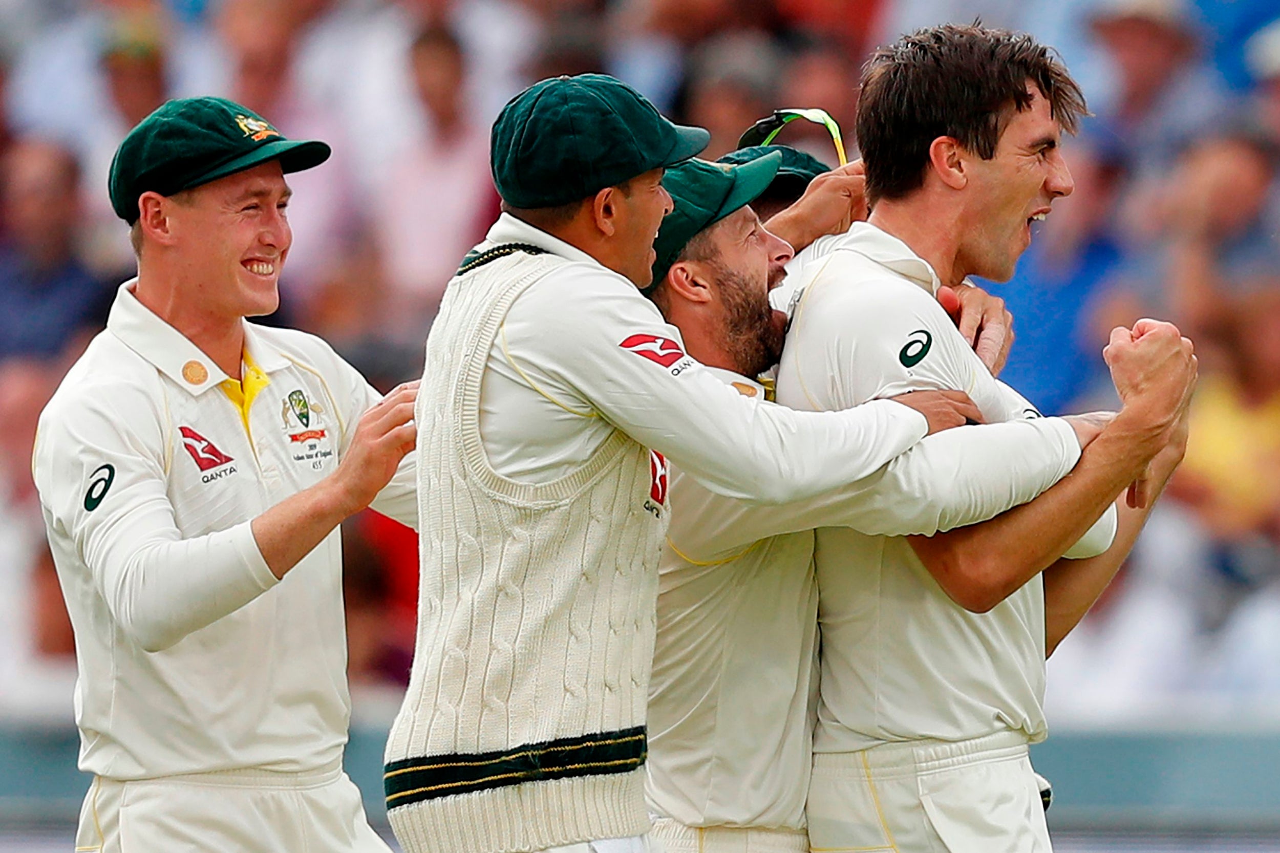 Pat Cummings celebrates removing Joe Root for a golden duck (AFP/Getty)