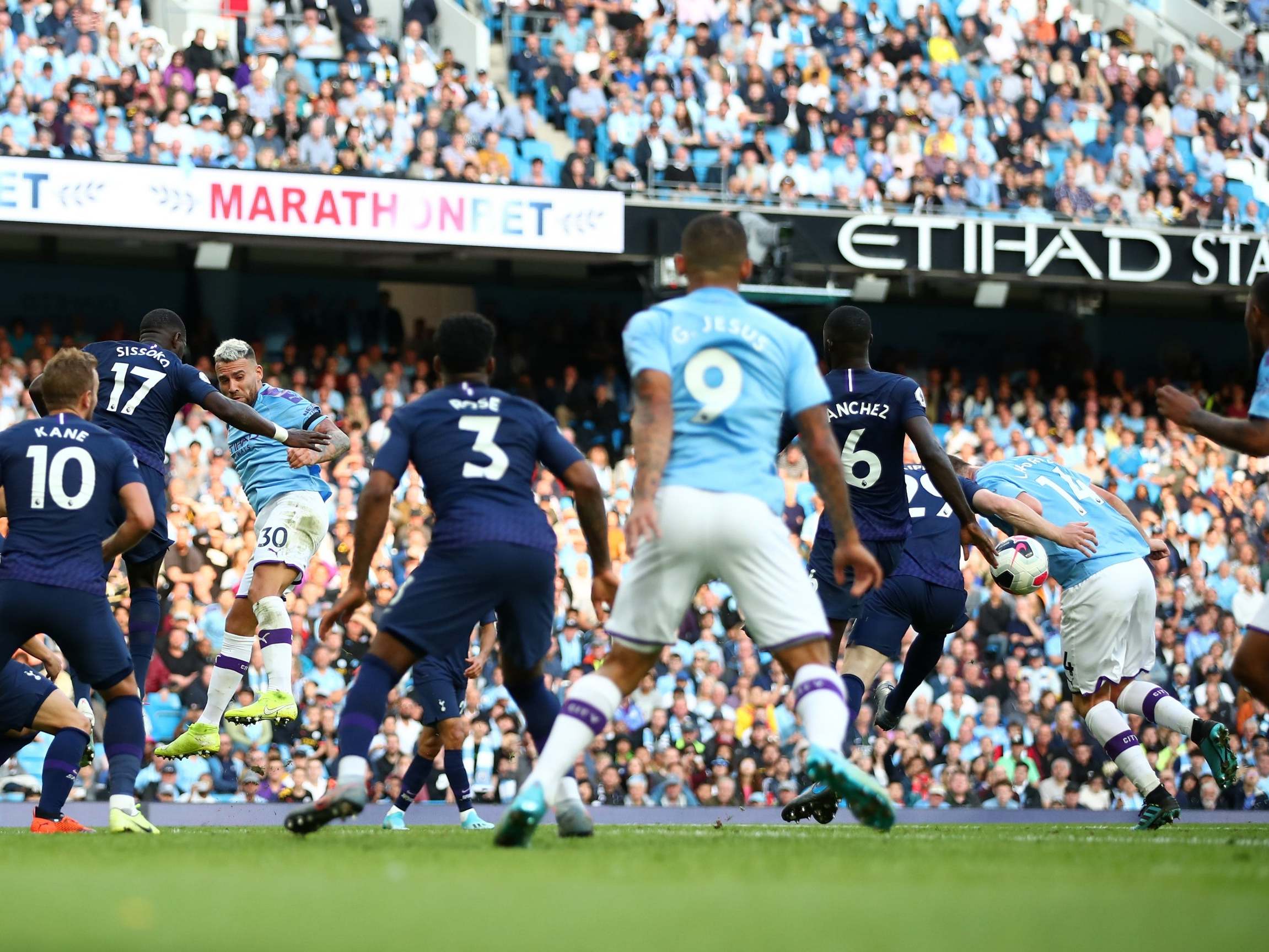 The ball hits the arm of Aymeric Laporte that lead to Gabriel Jesus' goal being disallowed