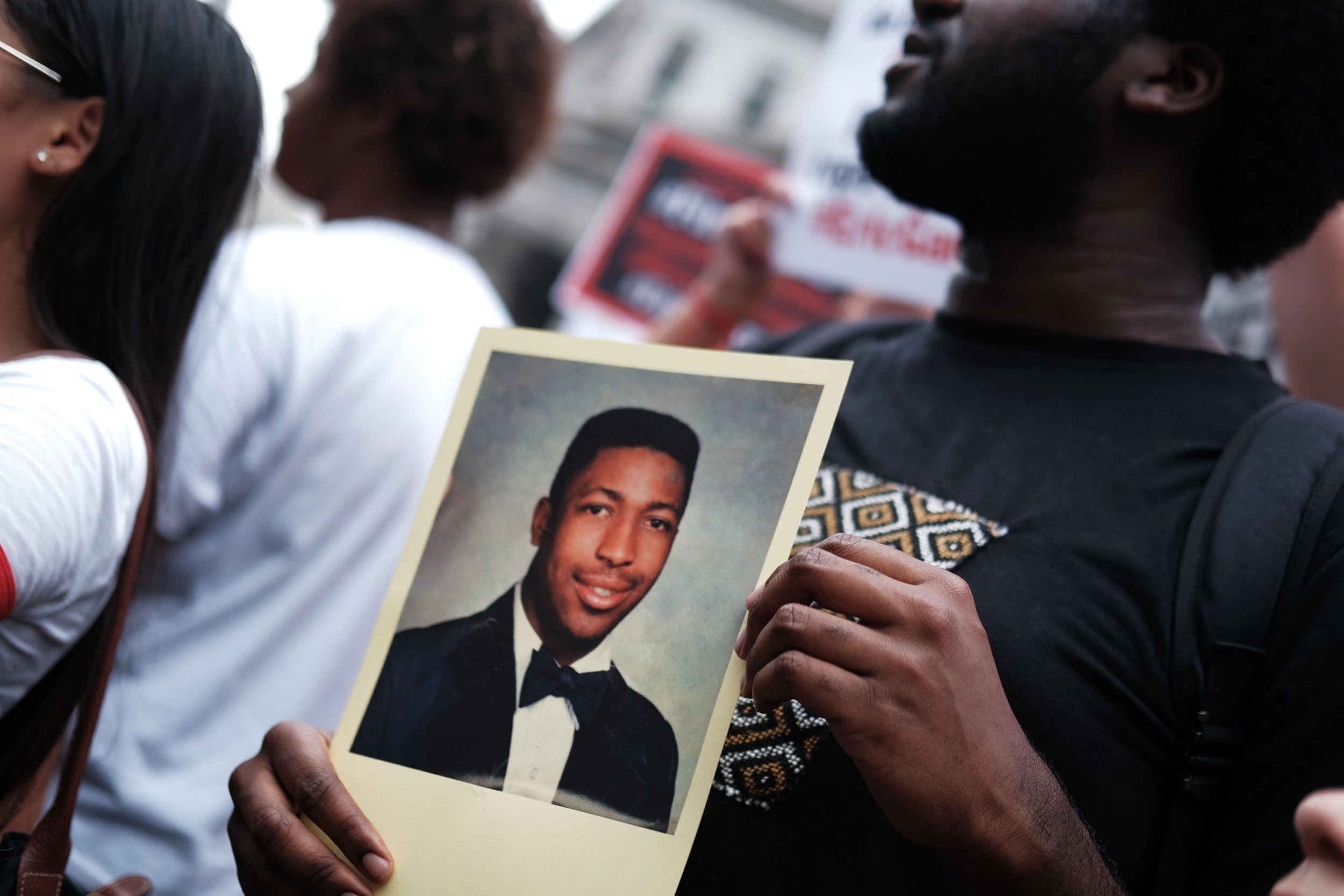 Protesters mark the five year anniversary of the death of Eric Garner, who repeated the phrase "I can't breathe" almost a dozen times while being arrested for an alleged misdemeanor