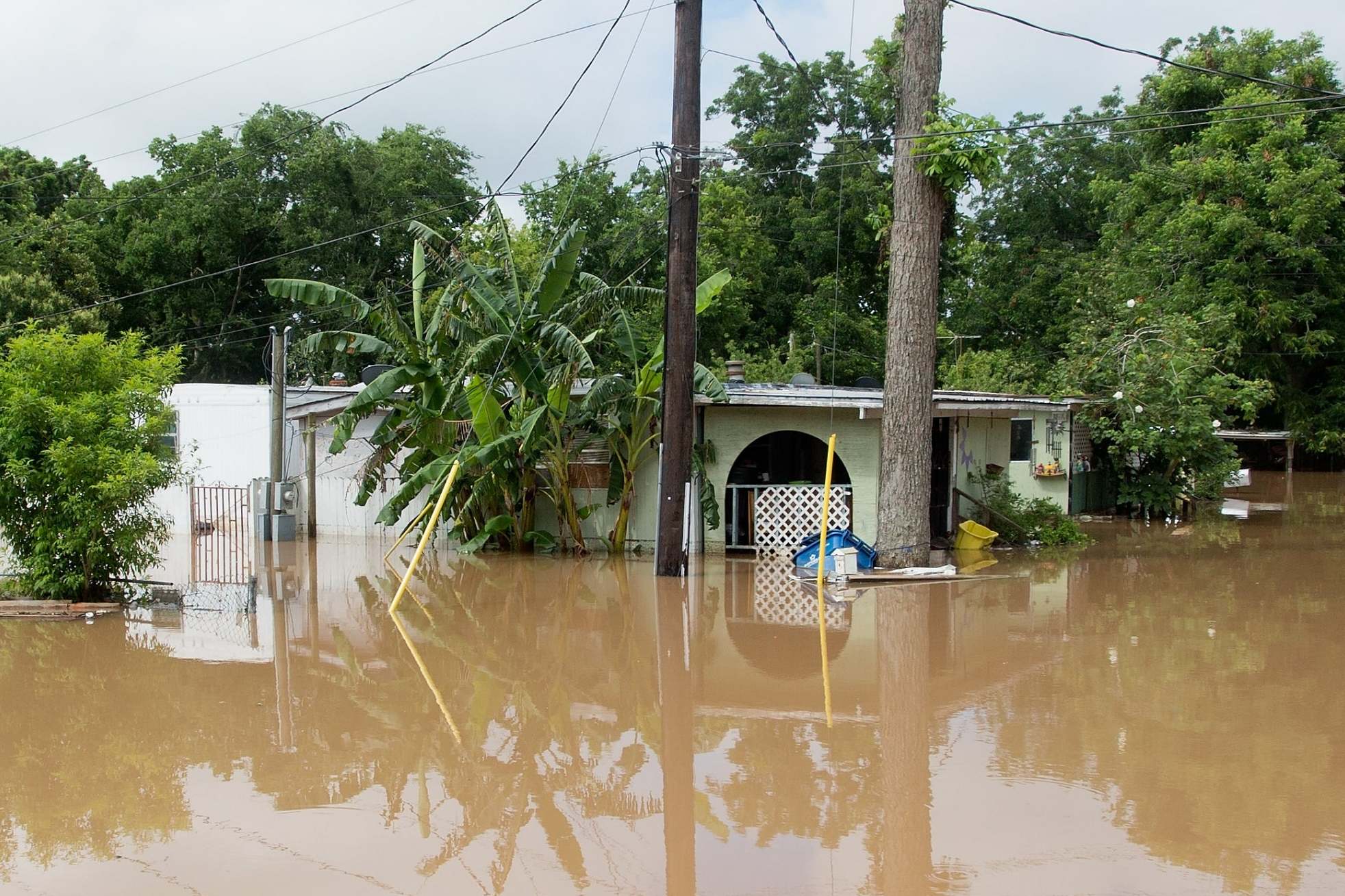 Flooding in Texas in 2016 saw submerged homes as the Brazos river reached a record level over 54 feet