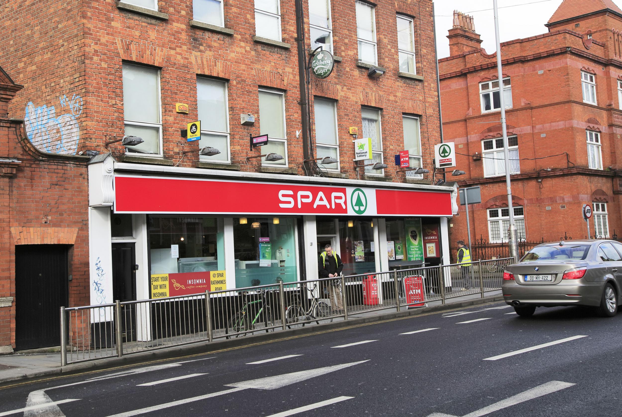 Spar convenience supermarket shop street corner, Rathmines Road, city center of Dublin, Ireland, Irish Republic