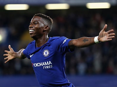 Charly Musonda celebrates scoring on his full Chelsea debut in 2017