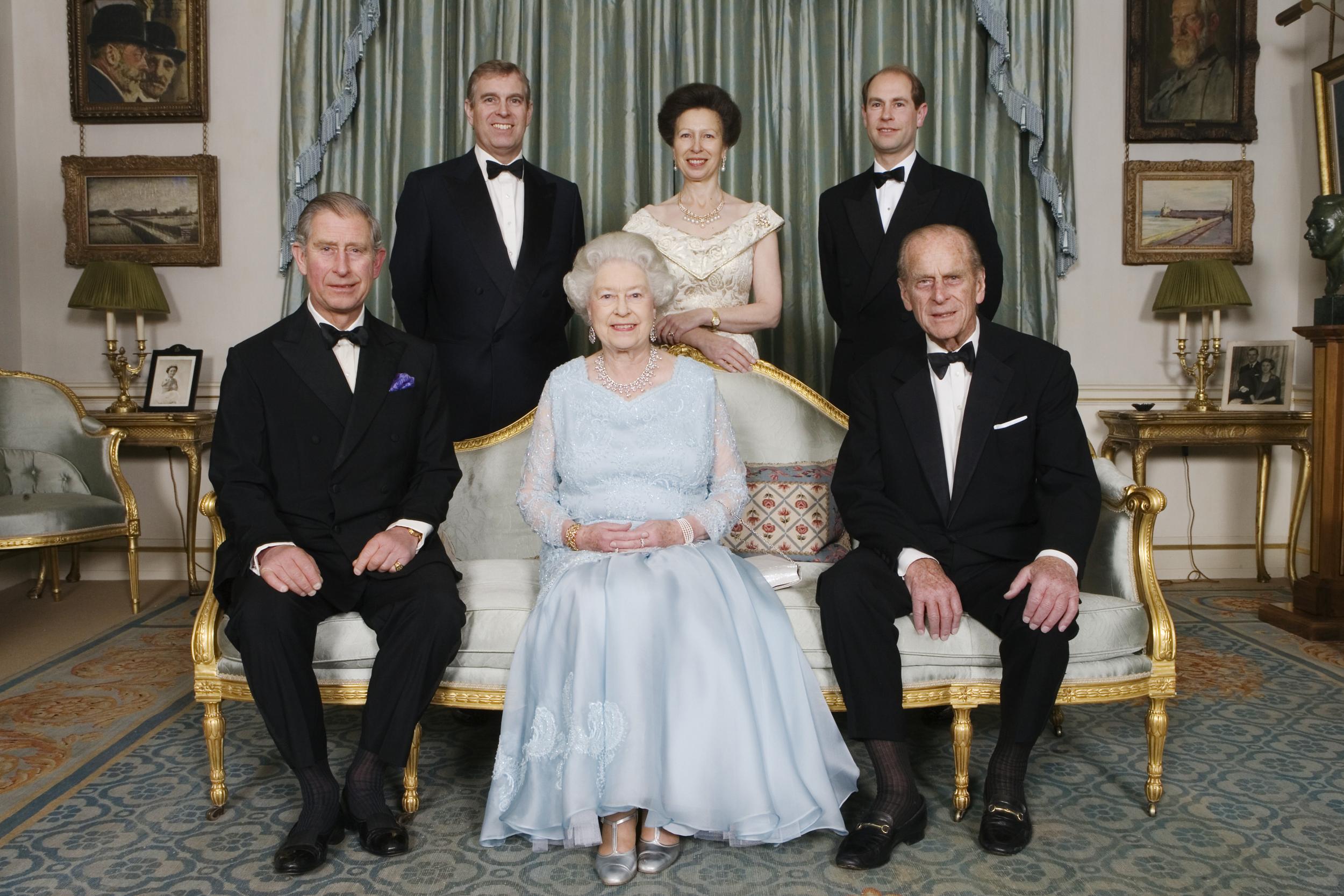 Queen Elizabeth with her late husband Prince Philip, with The Prince of Wales, Princess Anne, The Princess Royal, The Duke of York and The Earl of Wessex