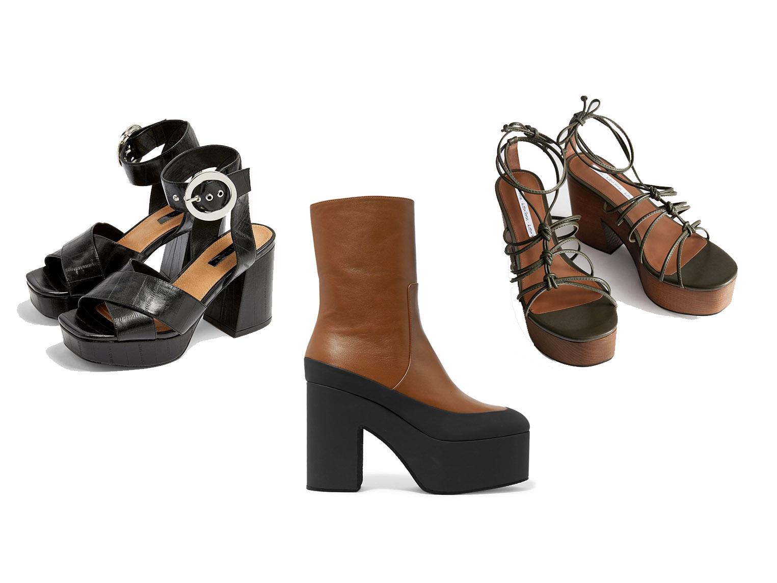 Reggie Platform Sandals, £46, Topshop; Dries Van Noten, Rubber-Trimmed Leather Platform Ankle Boots, £625, Net-a-Porter; Lace Up Wooden Platforms, £36, &amp; Other Stories