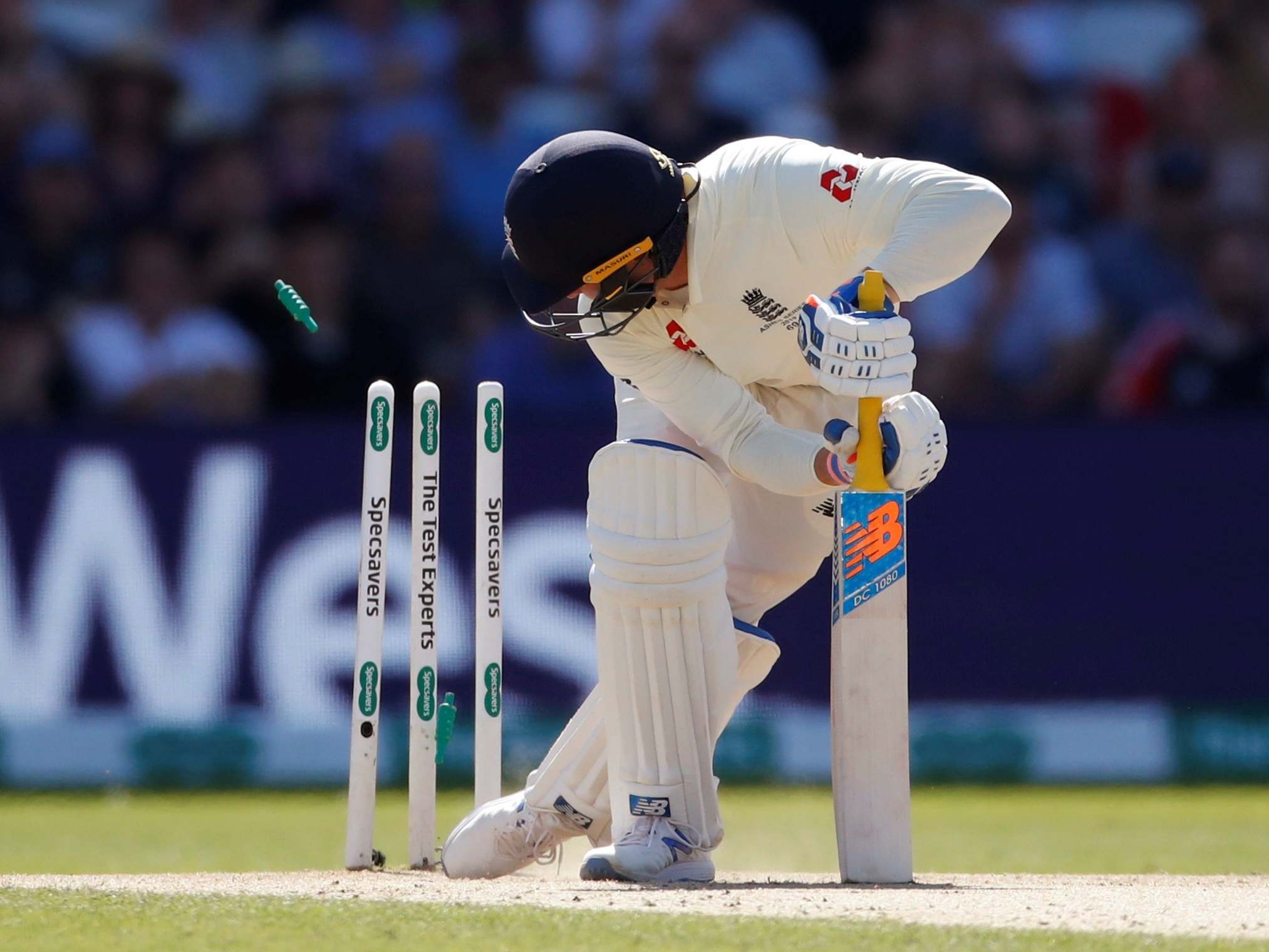 Jason Roy is bowled by Pat Cummins