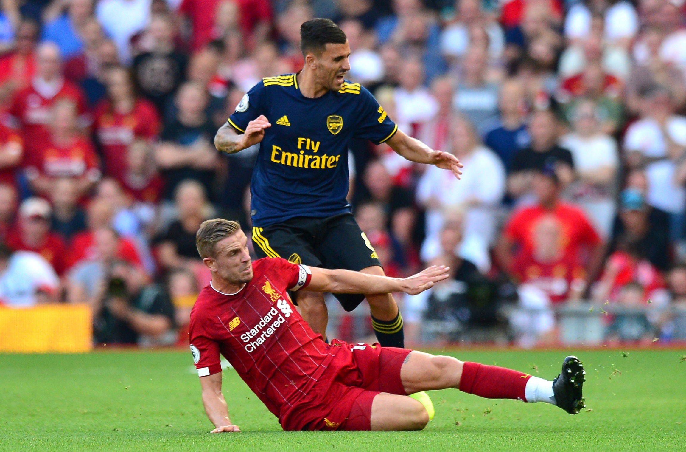 Jordan Henderson captained Liverpool for the 100th time in the Premier League against Arsenal