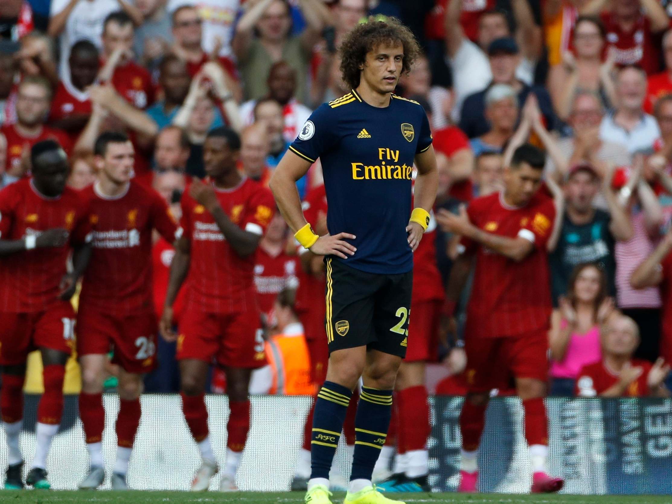 Luiz endured a tough game at Anfield