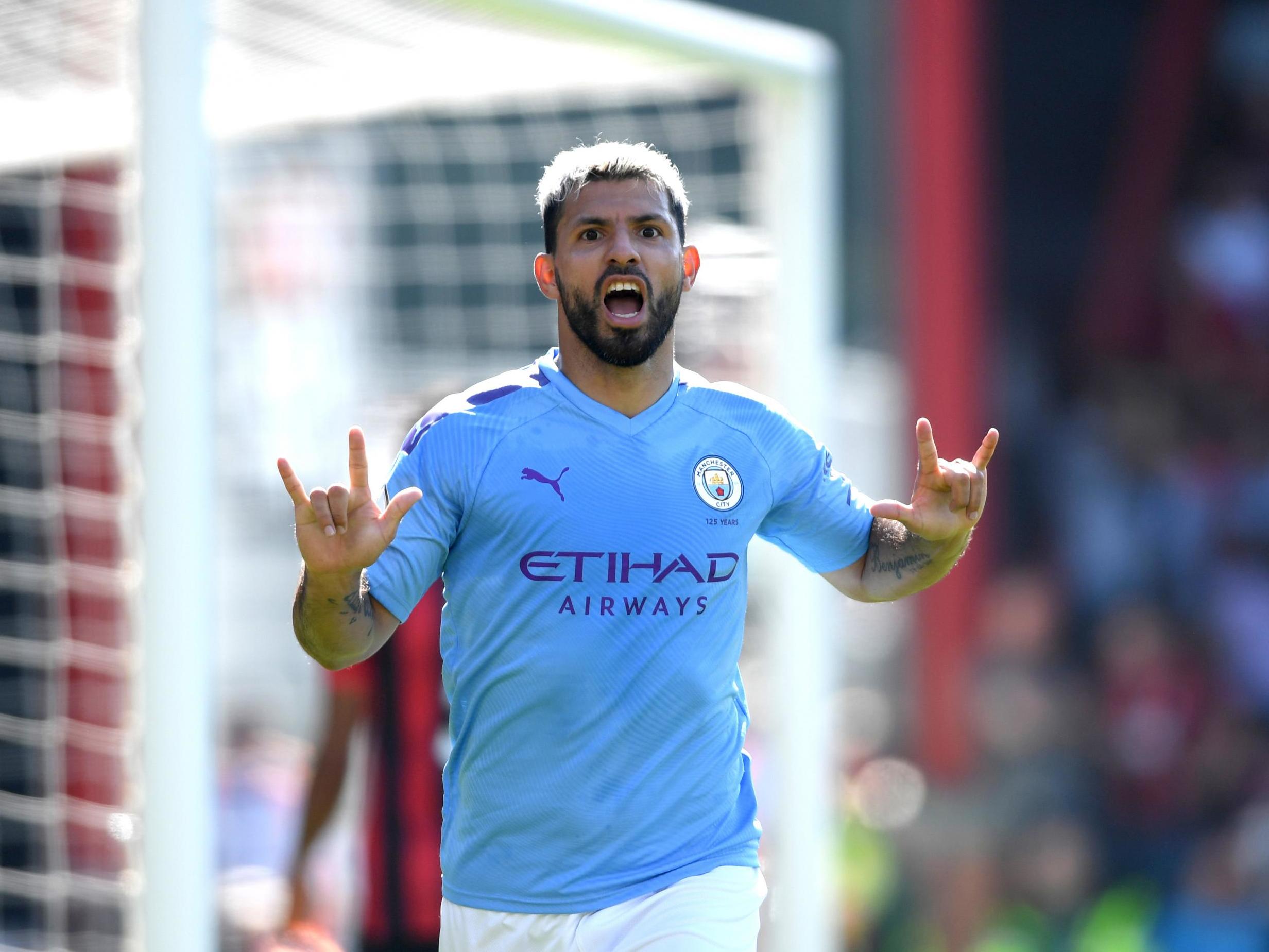 Sergio Aguero celebrates his second goal