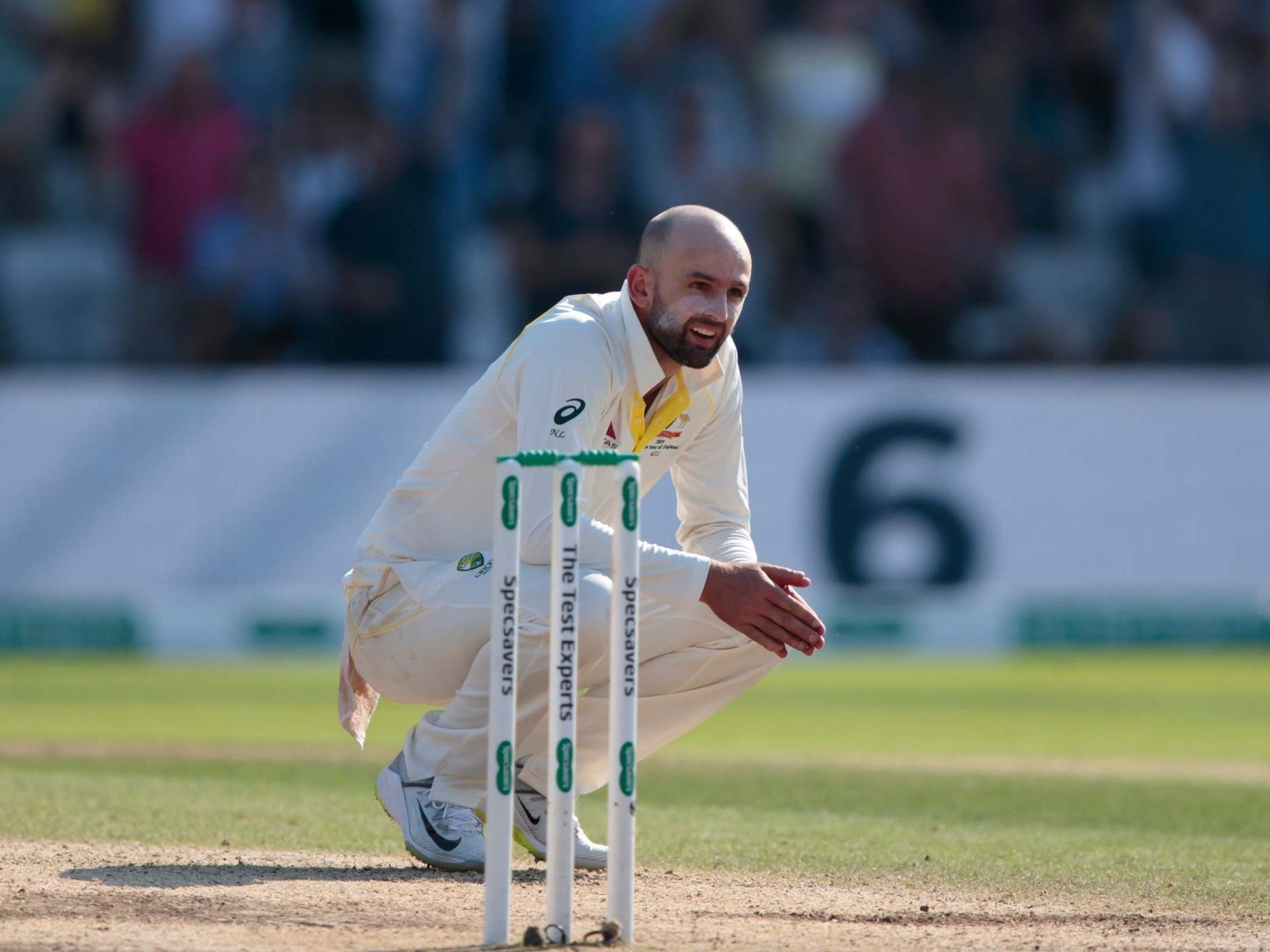 Nathan Lyon reacts as the third Test slips away from Australia