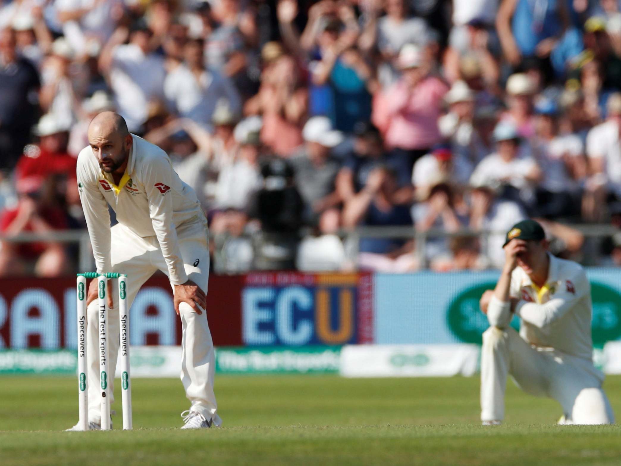 Australia’s Nathan Lyon looks dejected