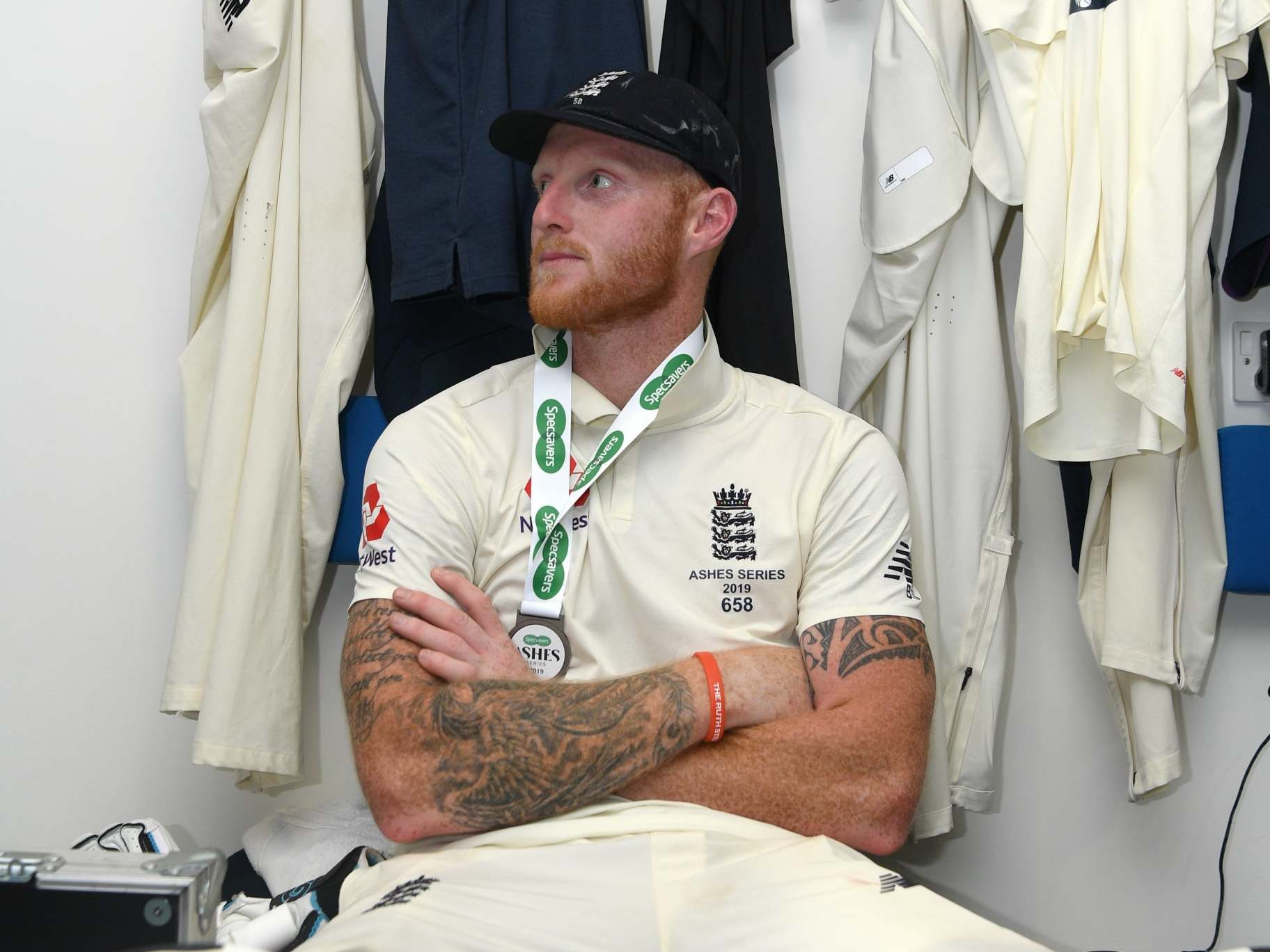 England batsman Ben Stokes takes a moment in the dressing room (Getty Images)