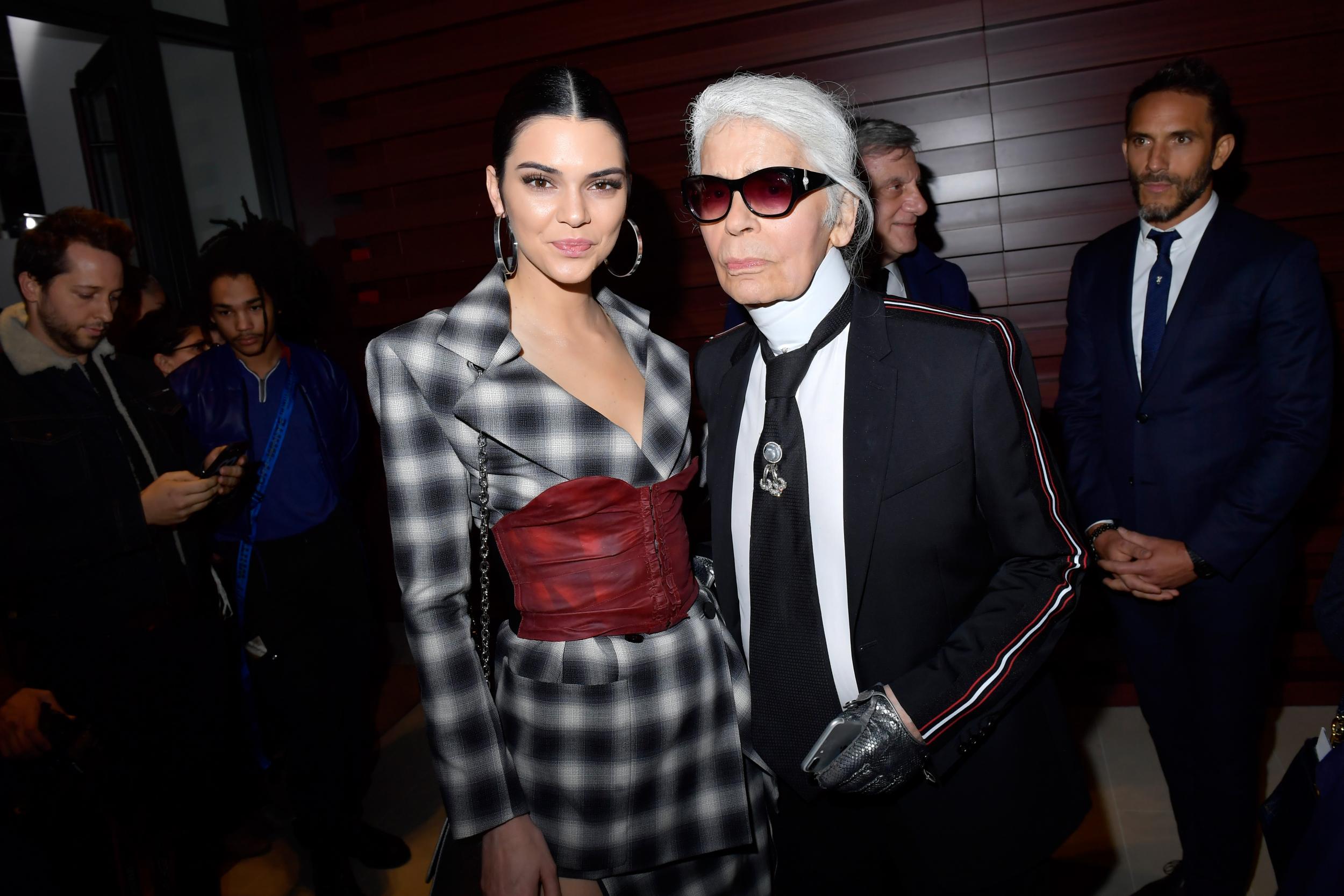 Kendall Jenner and Karl Lagerfeld attend the Cocktail Reception For The LVMH PRIZE 2017 on March 2, 2017 in Paris, France.