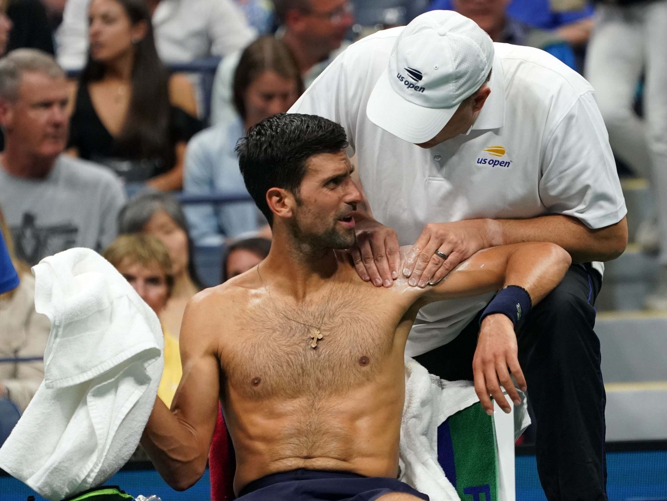 Novak Djokovic needed treatment on his shoulder during his second-round US Open win over Juan Ignacio Londero