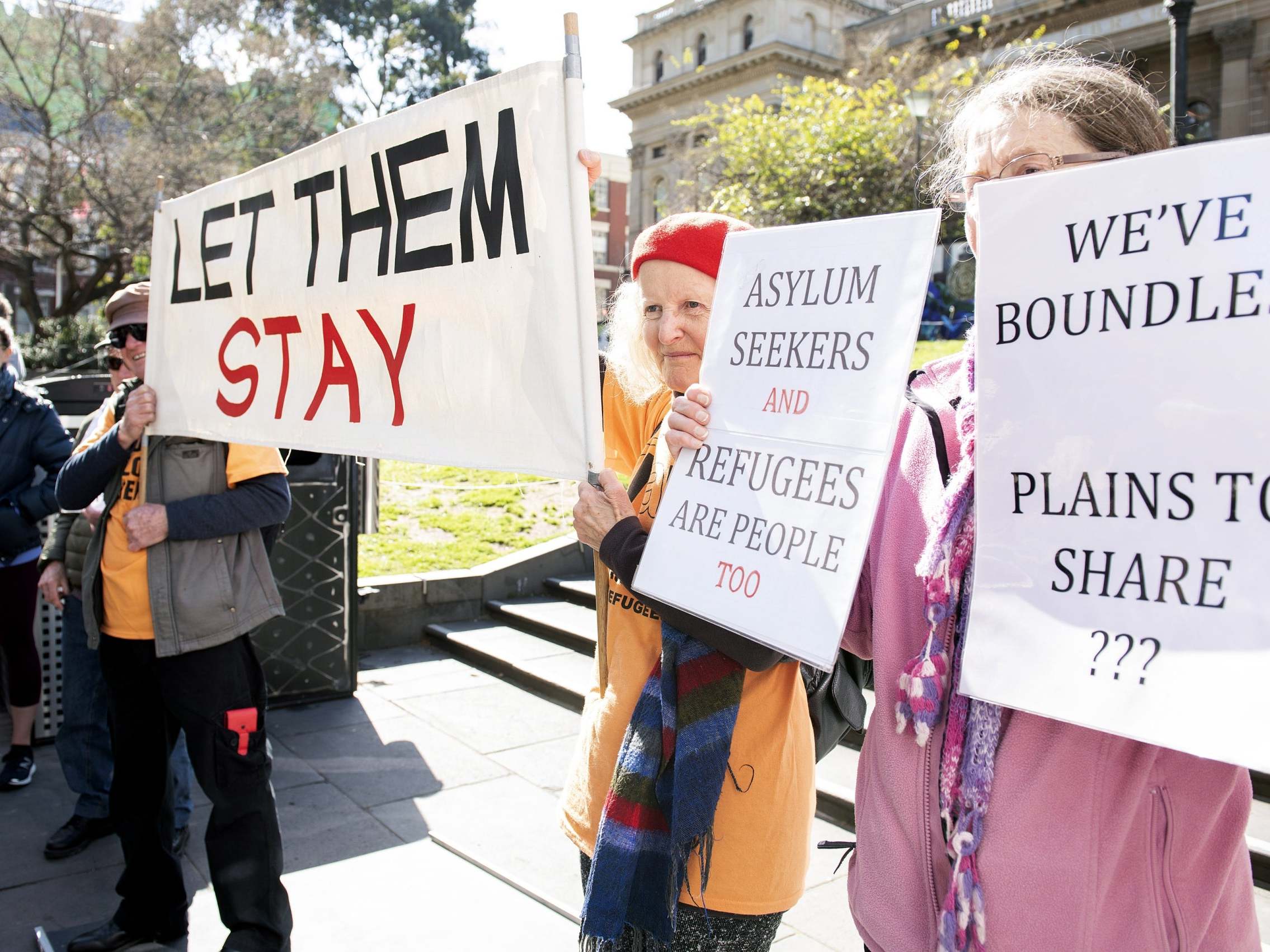 Supporters of Tamil asylum seekers Nadesalingam, Priya and their two daughters last week in Melbourne