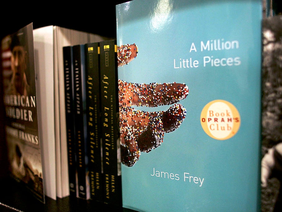 An Oprah-approved copy of ‘A Million Little Pieces’ on display at a New York bookshop in 2006 (Getty)