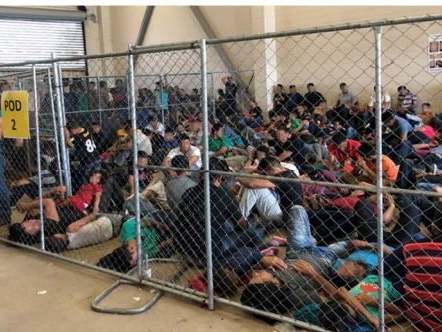 An image showing crowding at a Border Patrol facility