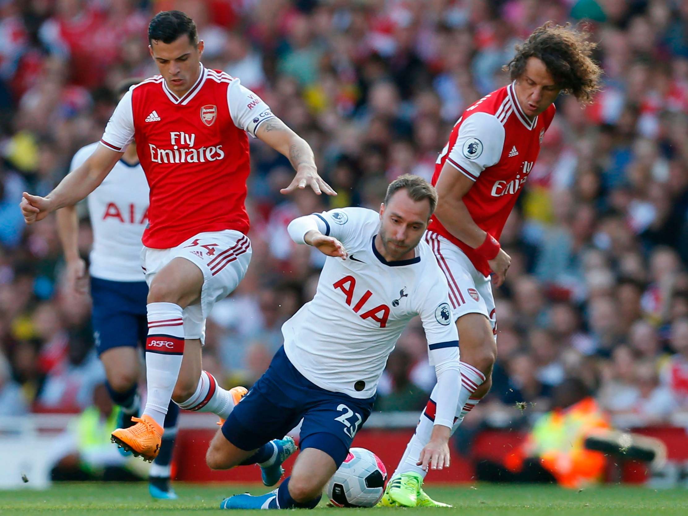 David Luiz brings down Christian Eriksen