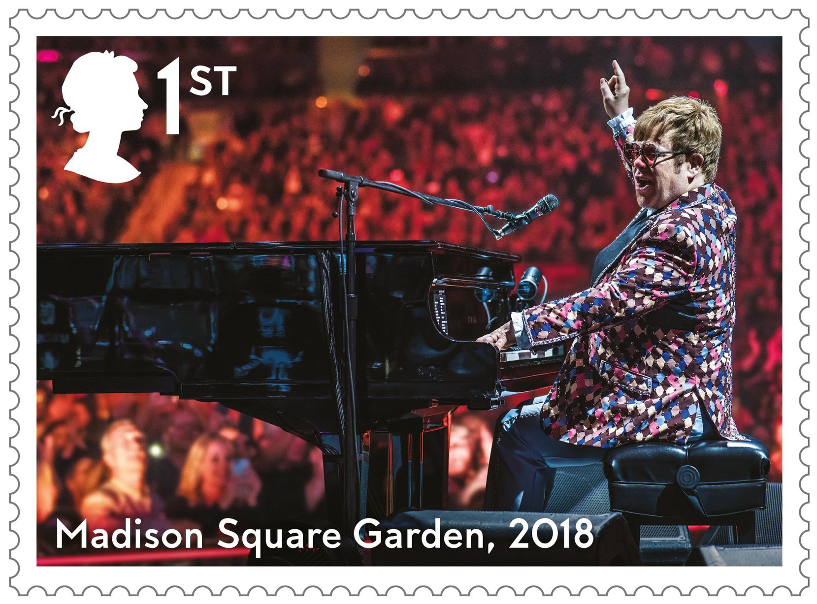 The Royal Mail stamp showing Elton John at Madison Square Garden